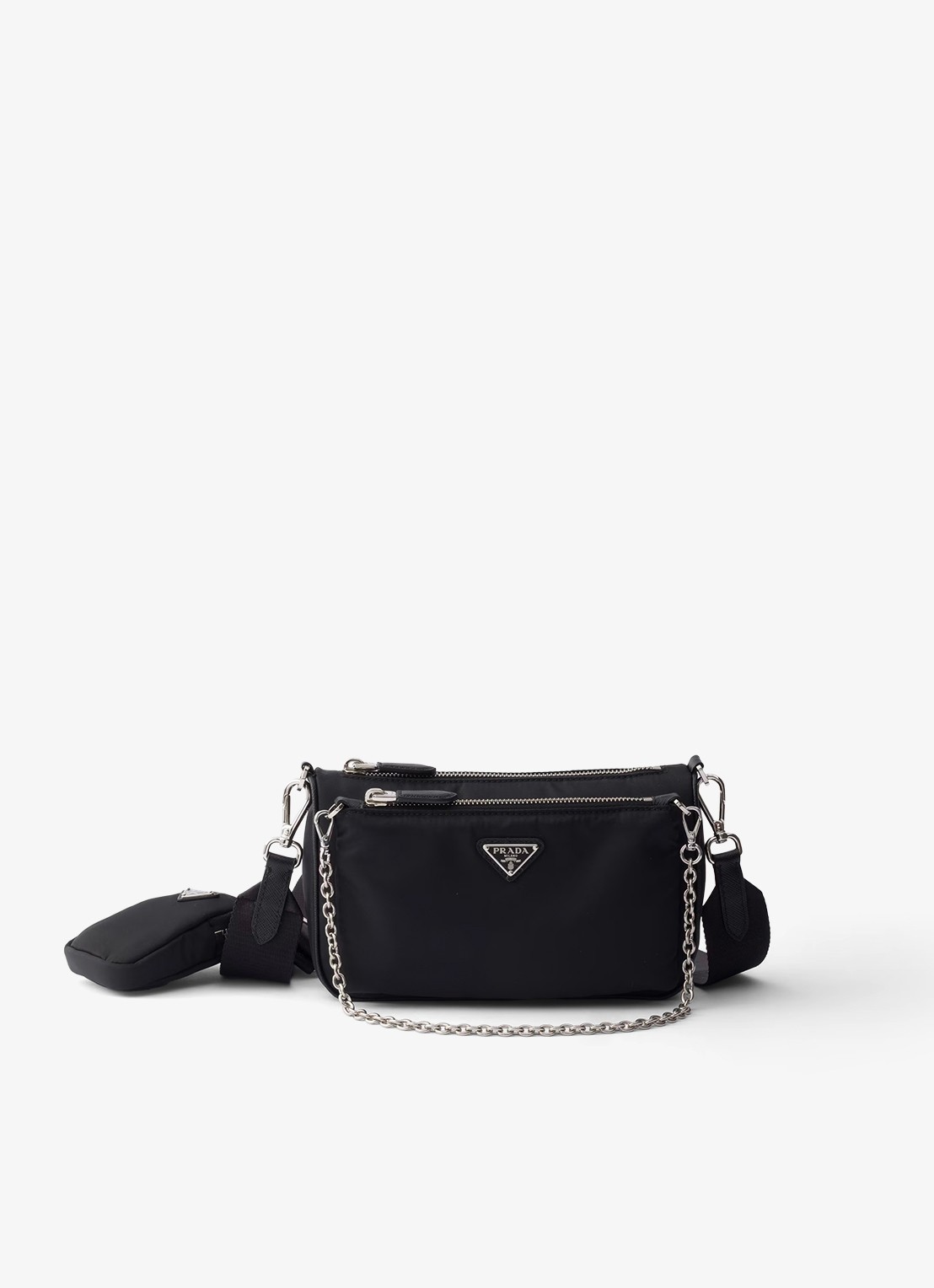 Prada Re-Nylon Mini schoudertas met leren details - voorkant 5 zwart