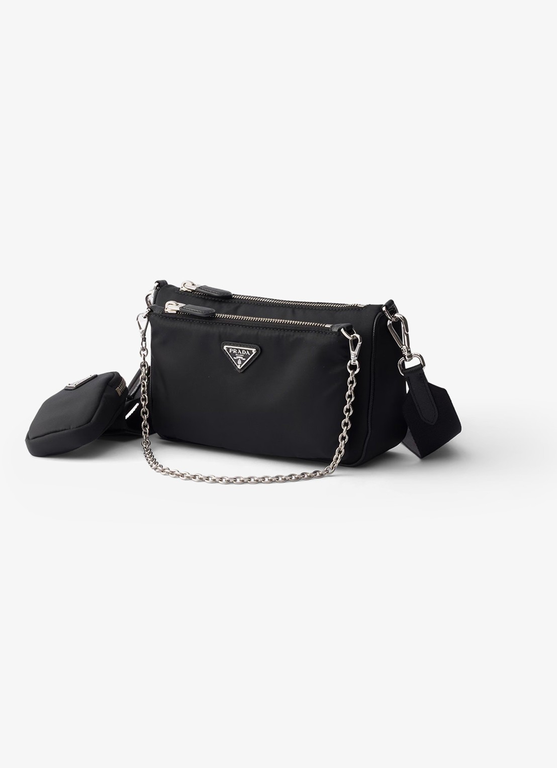 Prada Re-Nylon Mini schoudertas met leren details - voorkant 6 zwart