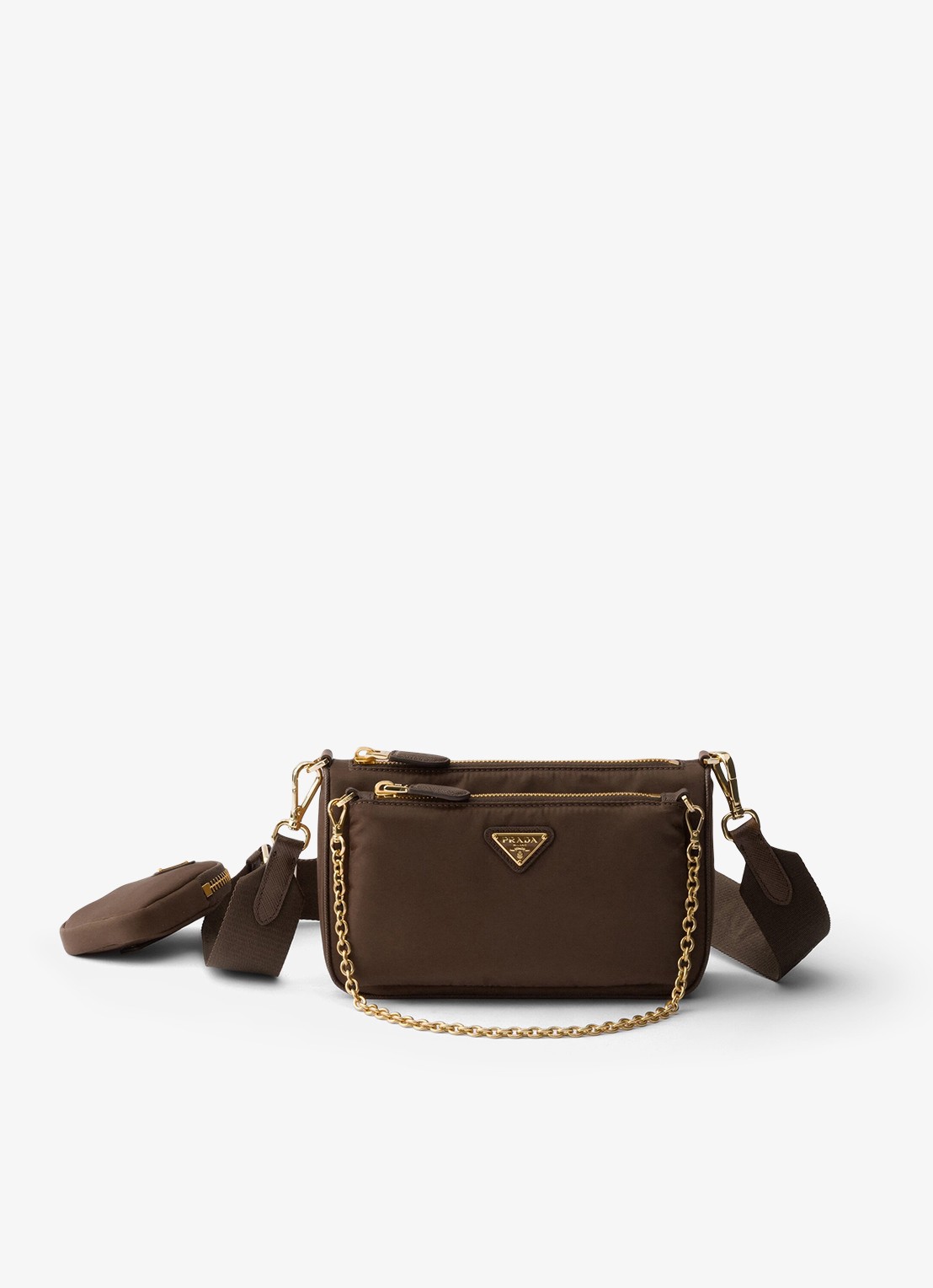 Prada Re-Nylon Mini schoudertas met leren details - voorkant 4 donkerbruin