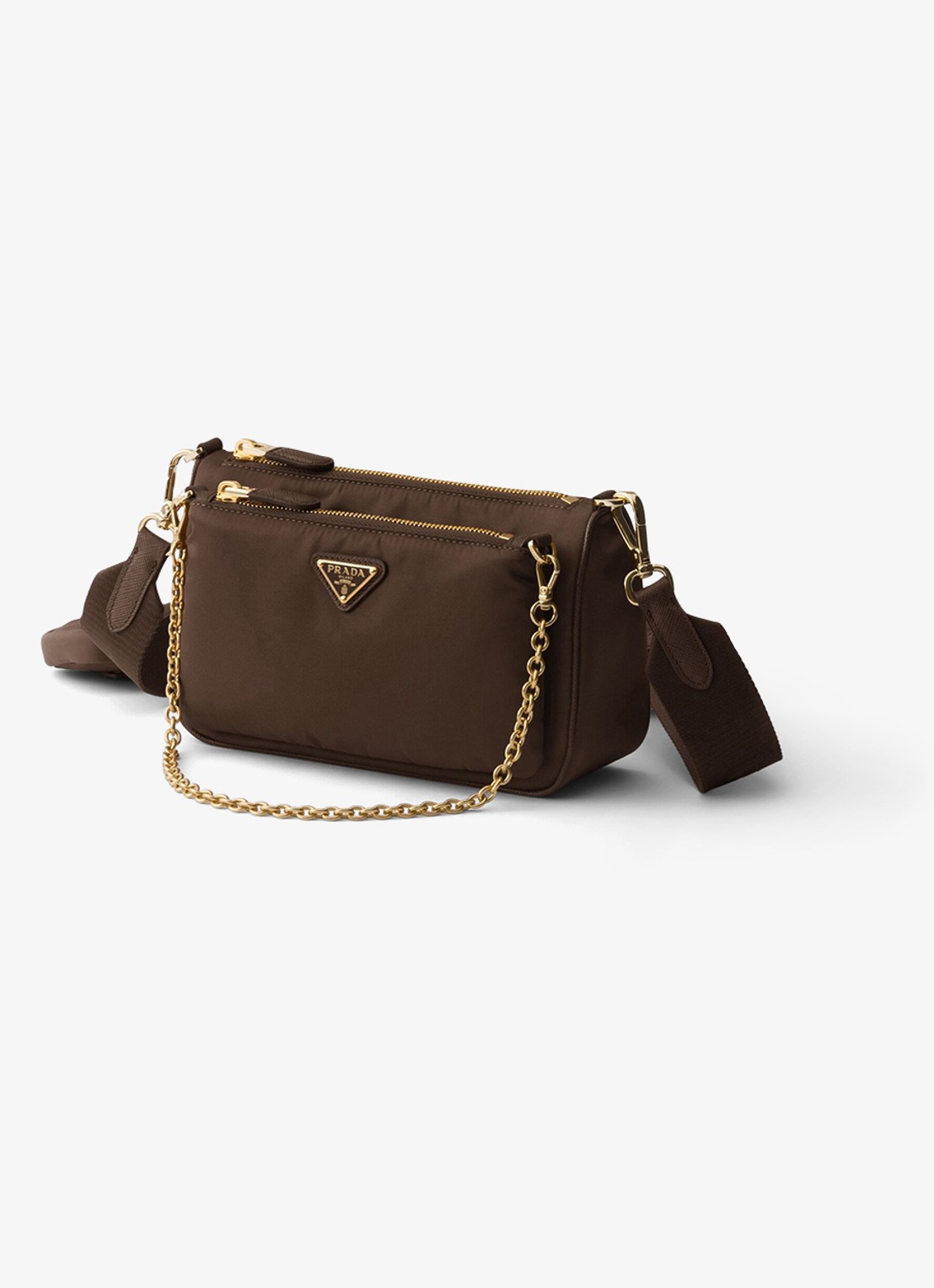 Prada Re-Nylon Mini schoudertas met leren details - voorkant 5 donkerbruin