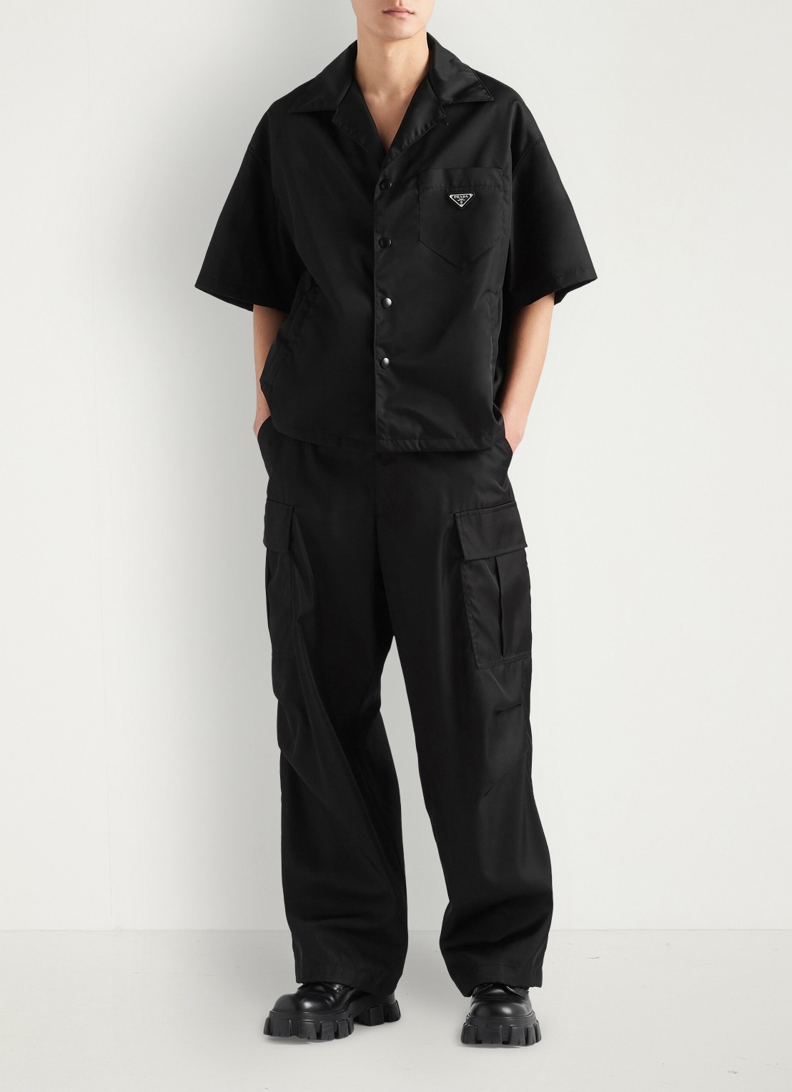 Prada Re-Nylon oversized fit overhemd met borstzak - detail 3 zwart