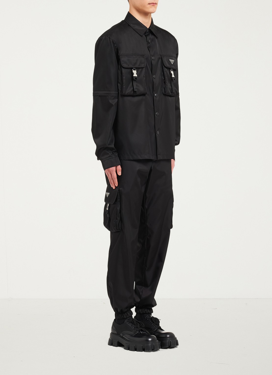 Prada Re-Nylon oversized fit overshirt met borstzakken - voorkant 5 zwart