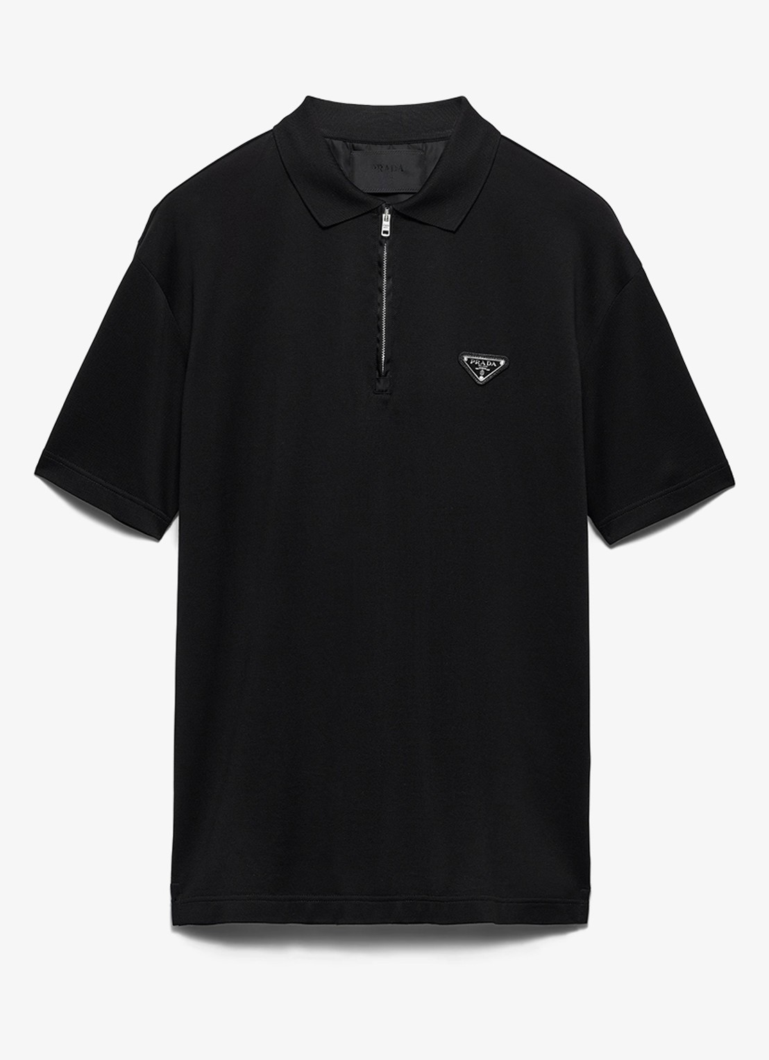 Prada Re-Nylon oversized fit polo van piqué katoen met halve rits - voorkant zwart