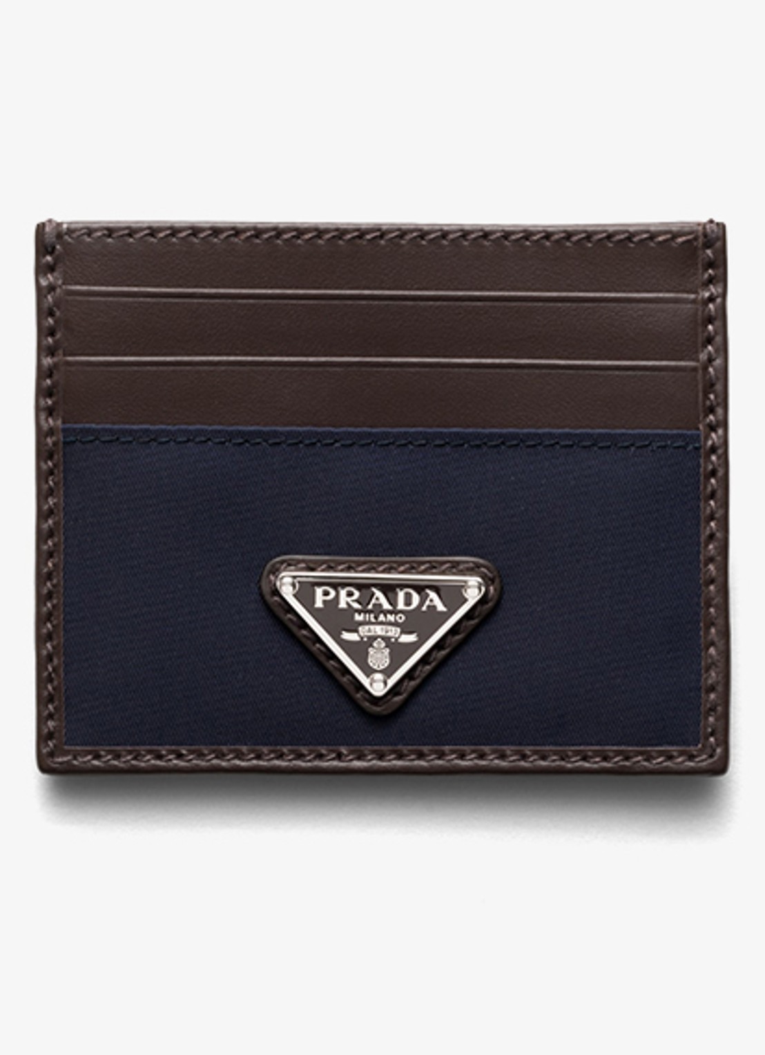 Prada Re-Nylon pasjeshouder met leren details - voorkant 2 donkerbruin