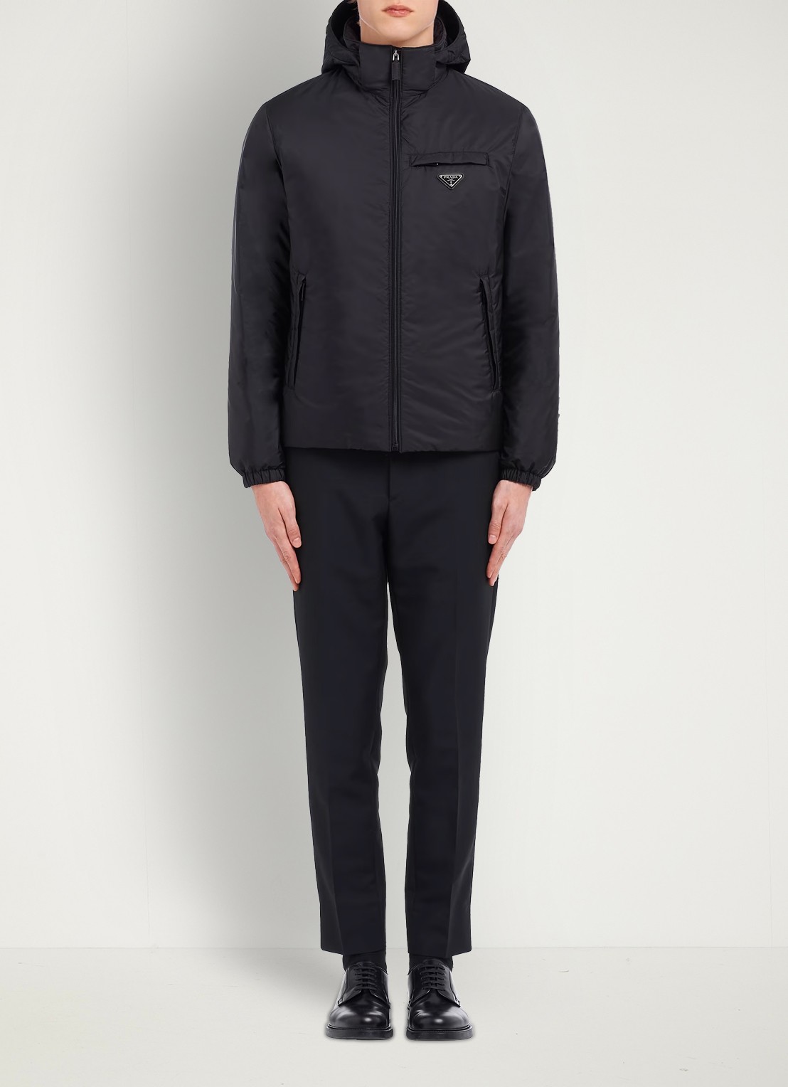 Prada Re-Nylon puffer jack met afneembare capuchon - detail 4 zwart