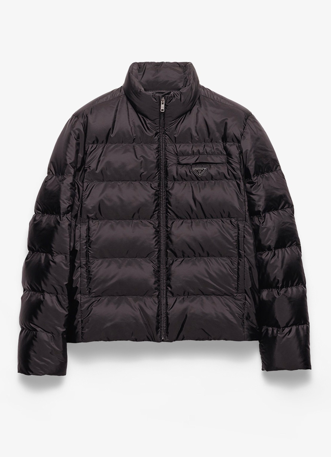 Prada Re-Nylon puffer jack met donsvulling - voorkant zwart