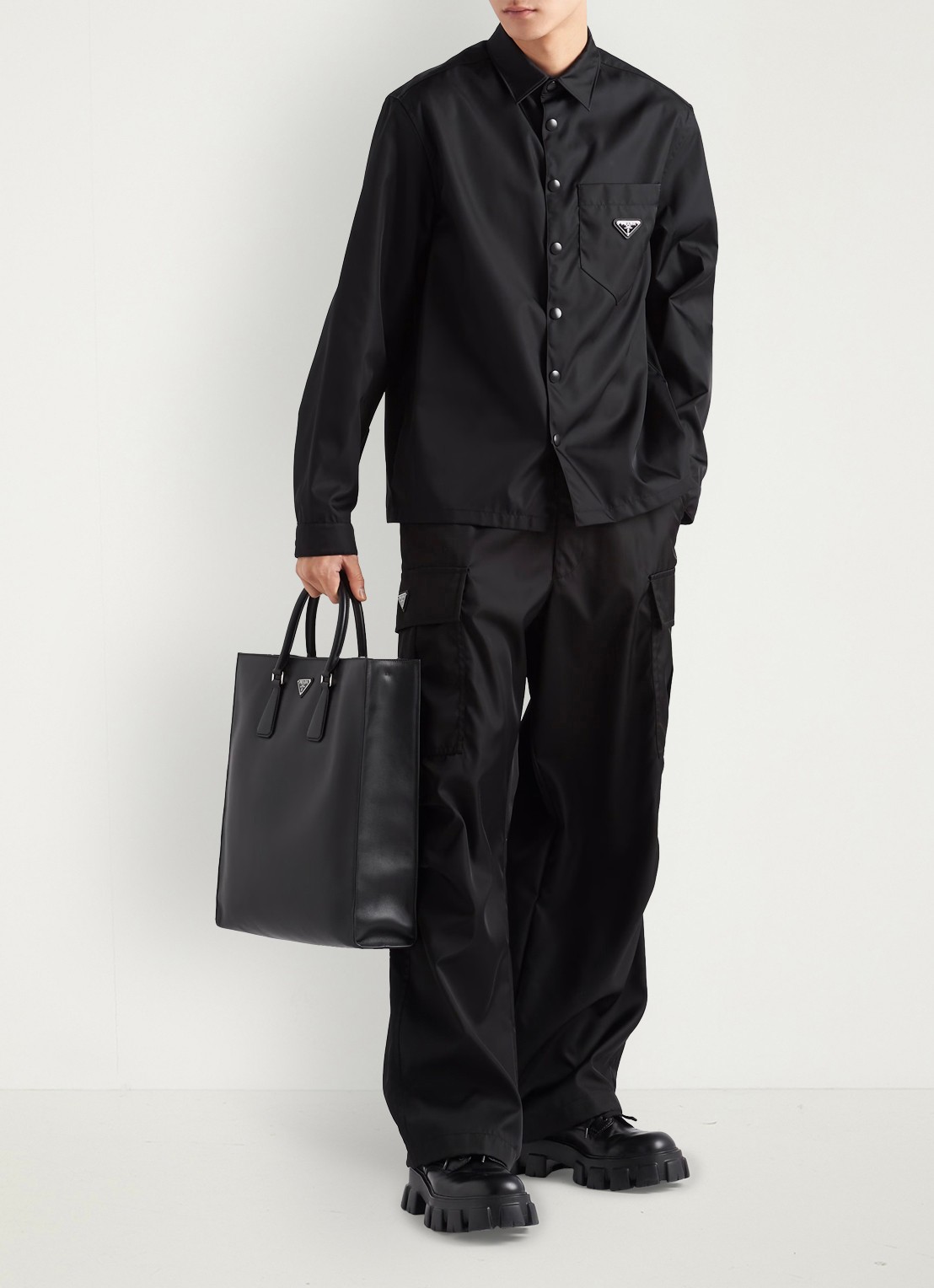 Prada Re-Nylon regular fit overhemd met logo - detail zwart