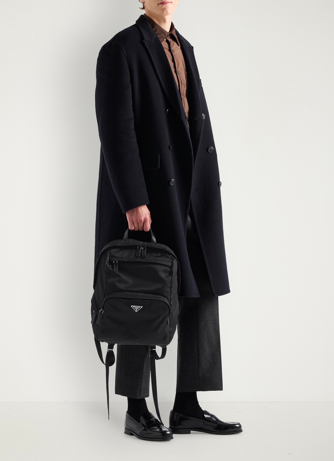 Prada Re-Nylon rugzak met leren details - detail 6 zwart