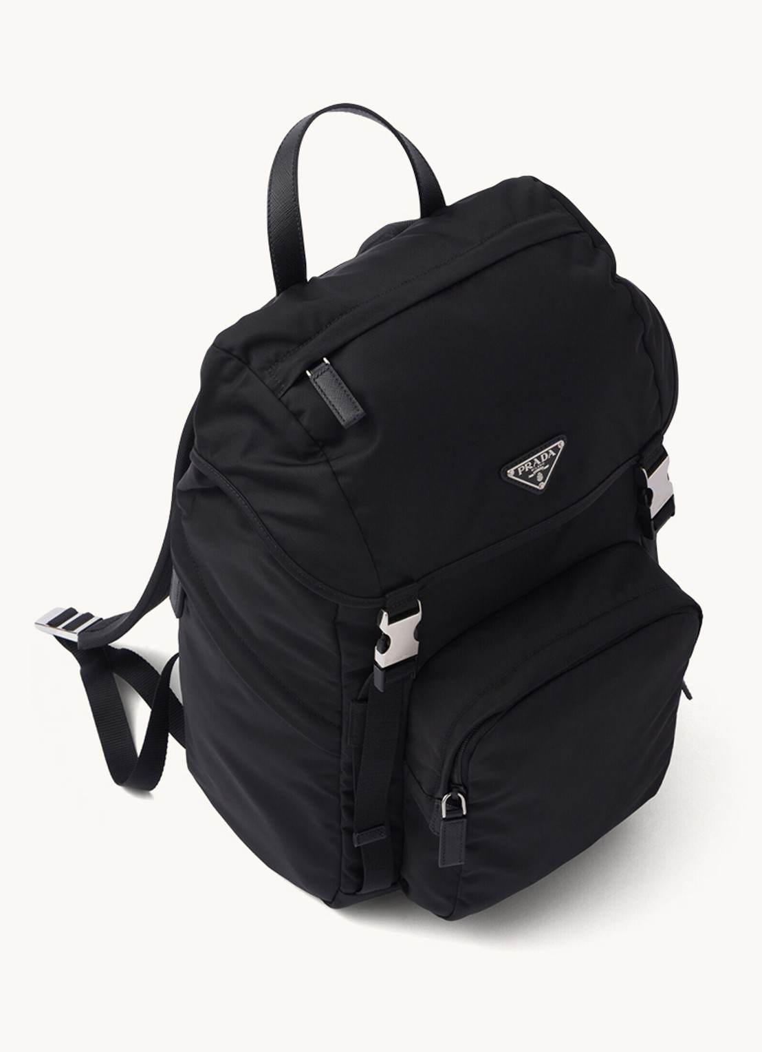 Prada Re-Nylon rugzak met leren details - achterkant zwart
