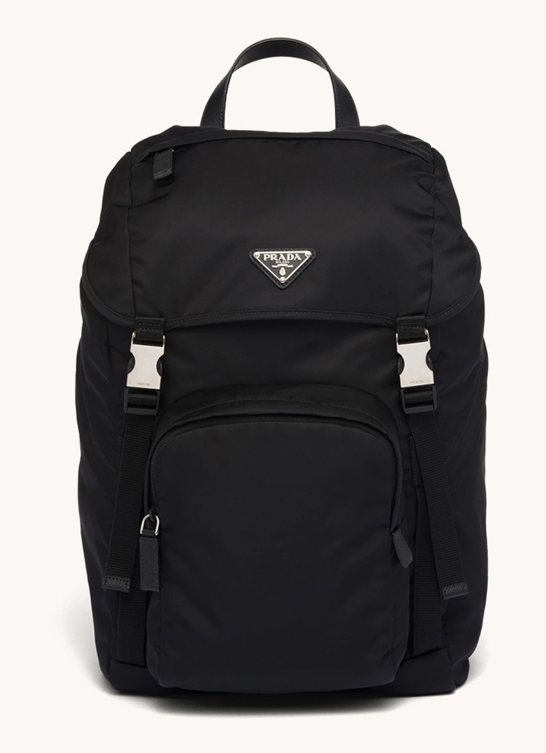 Prada Re-Nylon rugzak met leren details - voorkant 2 zwart