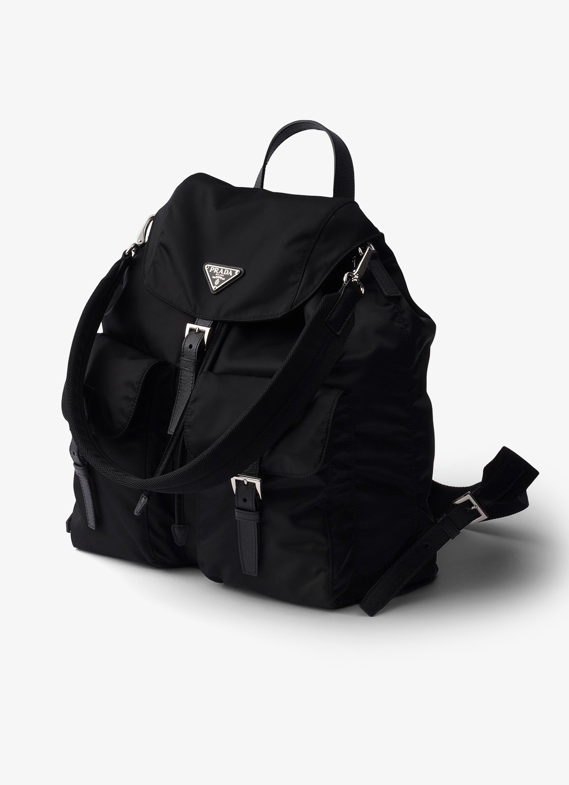 Prada Re-Nylon rugzak met leren details - voorkant 3 zwart