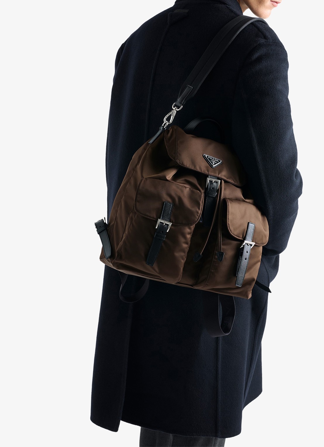 Prada Re-Nylon rugzak met leren details - voorkant 2 donkerbruin