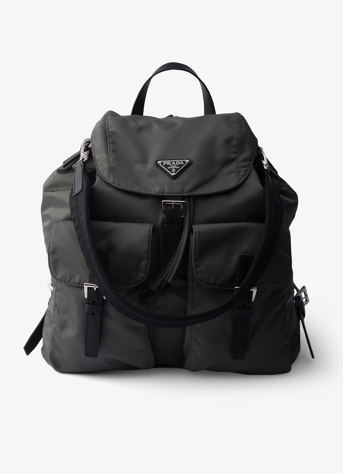 Prada Re-Nylon rugzak met leren details - voorkant 5 donkergrijs