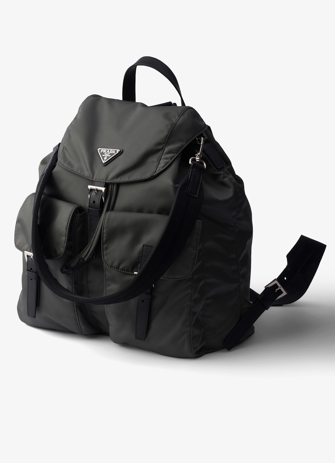 Prada Re-Nylon rugzak met leren details - voorkant 6 donkergrijs