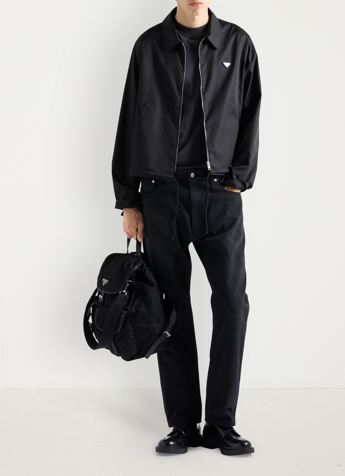 Prada Re-Nylon rugzak met leren details - detail 5 zwart