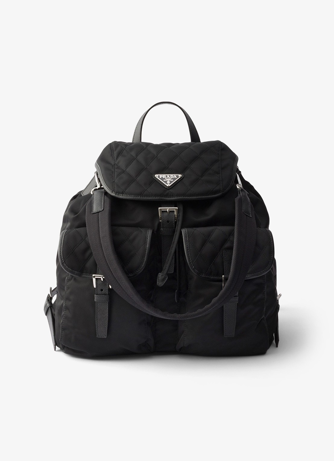 Prada Re-Nylon rugzak met leren details - voorkant 6 zwart