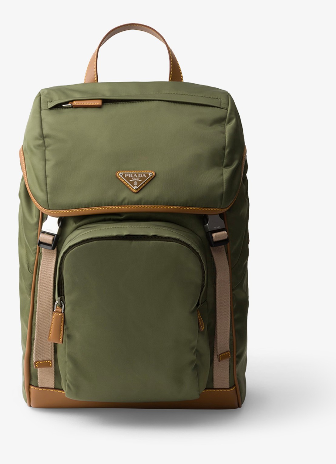 Prada Re-Nylon rugzak met leren details - voorkant 4 legergroen