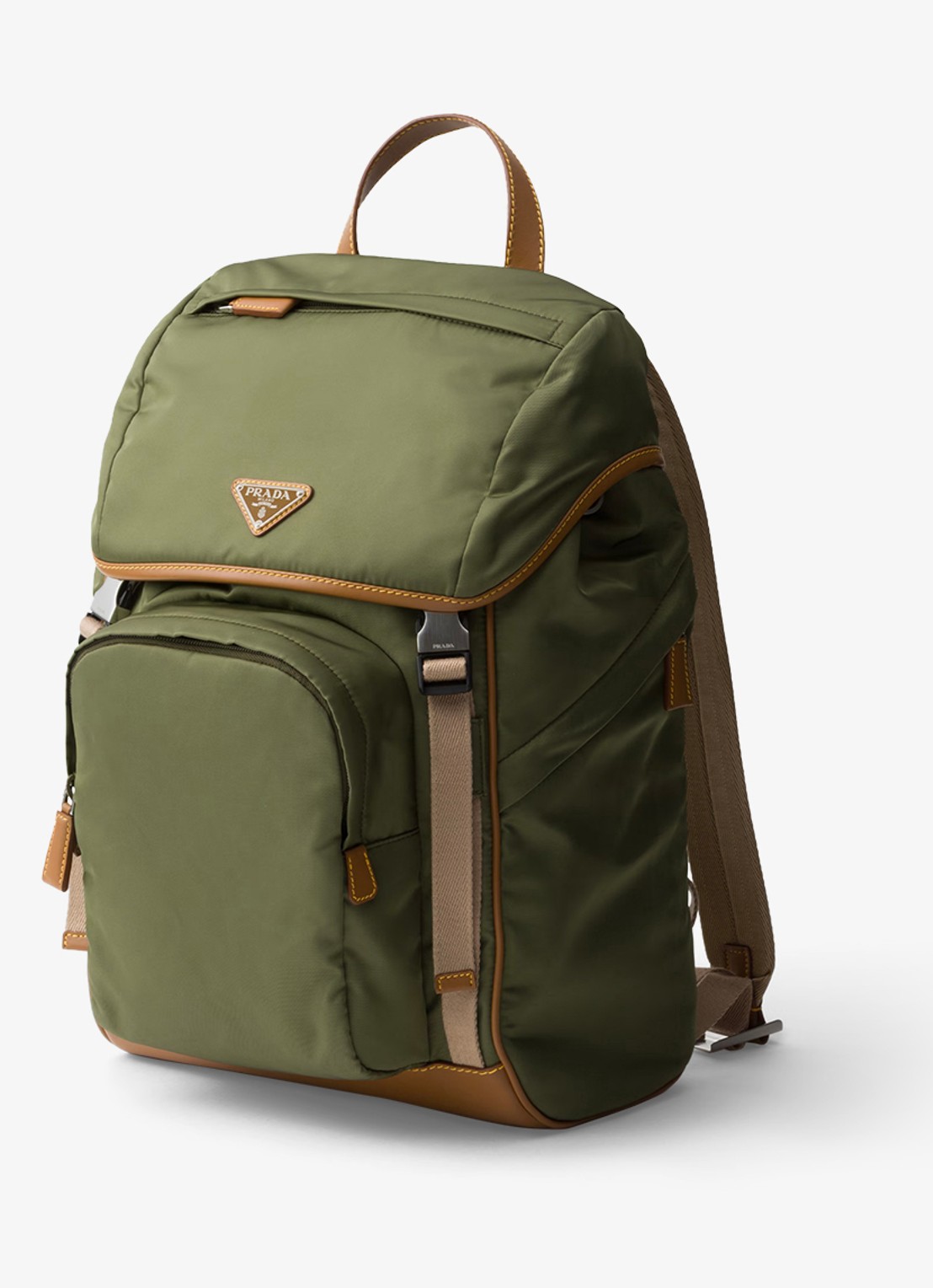Prada Re-Nylon rugzak met leren details - voorkant 5 legergroen