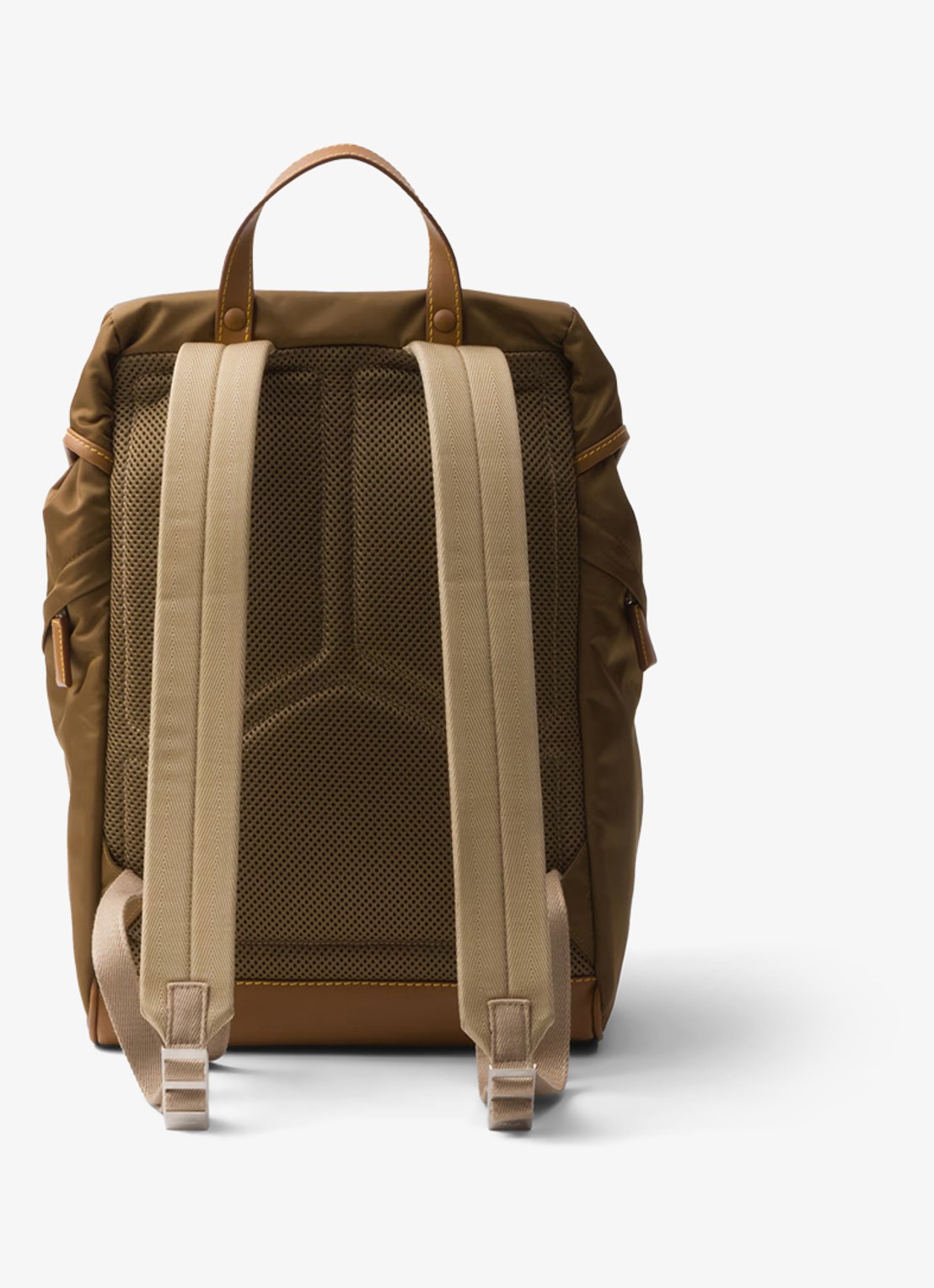 Prada Re-Nylon rugzak met leren details - achterkant bruin