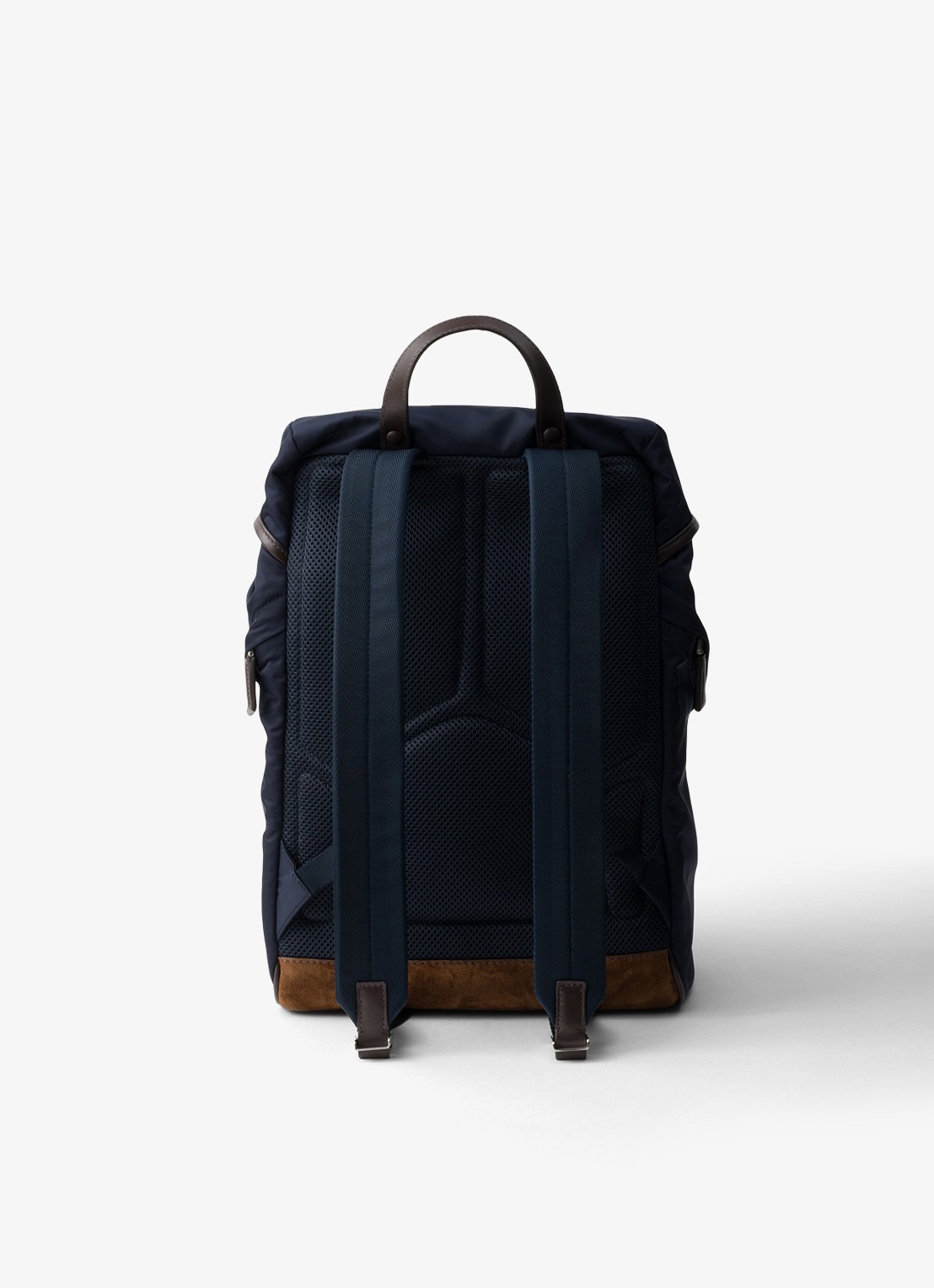Prada Re-Nylon rugzak met leren details - achterkant donkerblauw