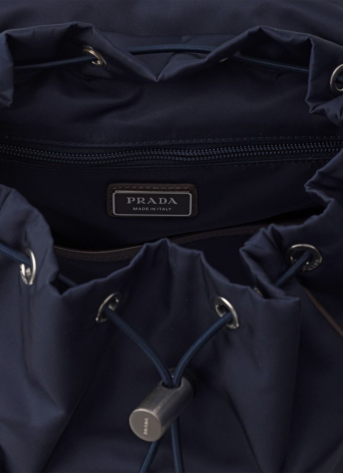 Prada Re-Nylon rugzak met leren details - detail 3 donkerblauw