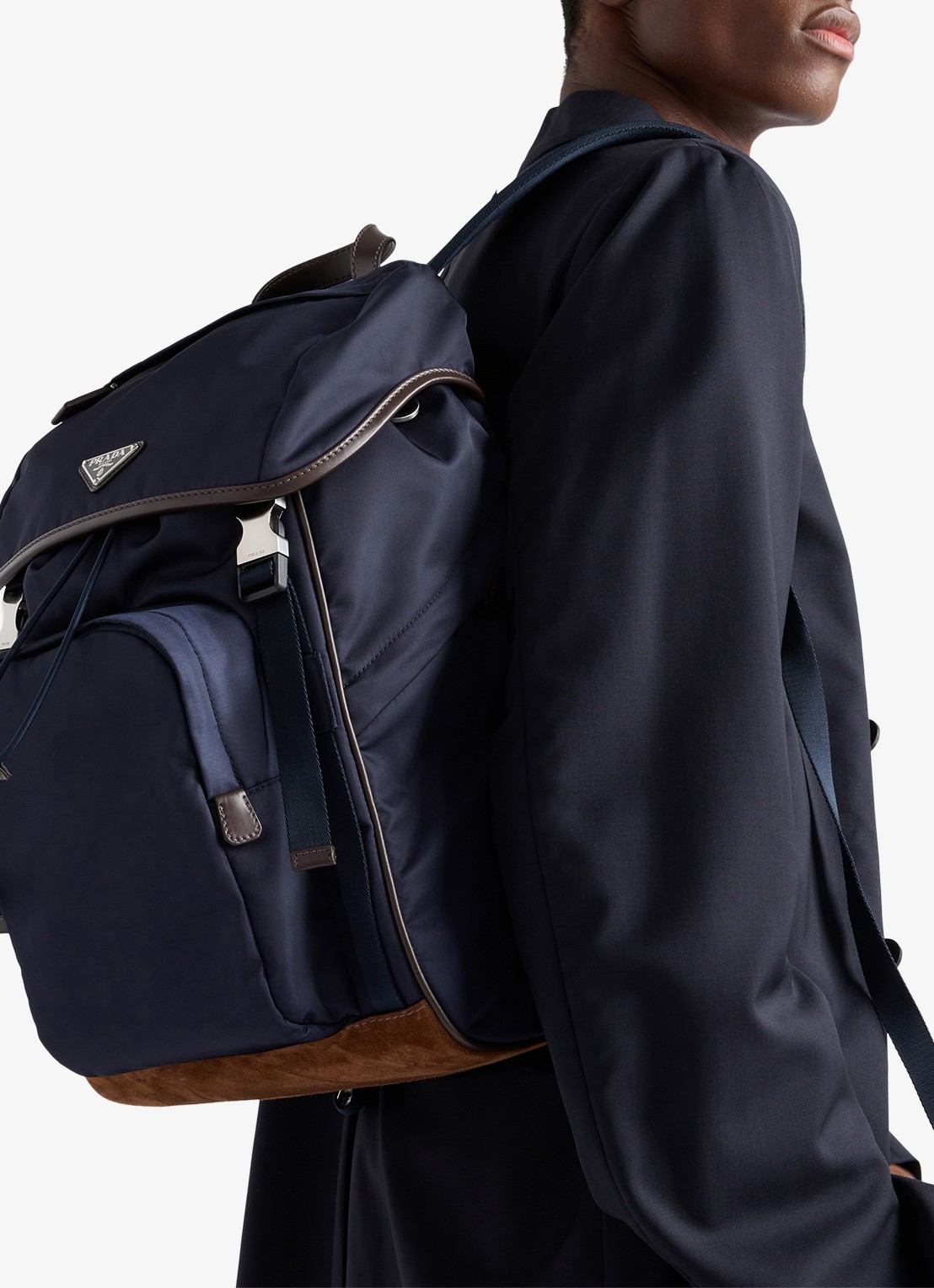 Prada Re-Nylon rugzak met leren details - voorkant 7 donkerblauw