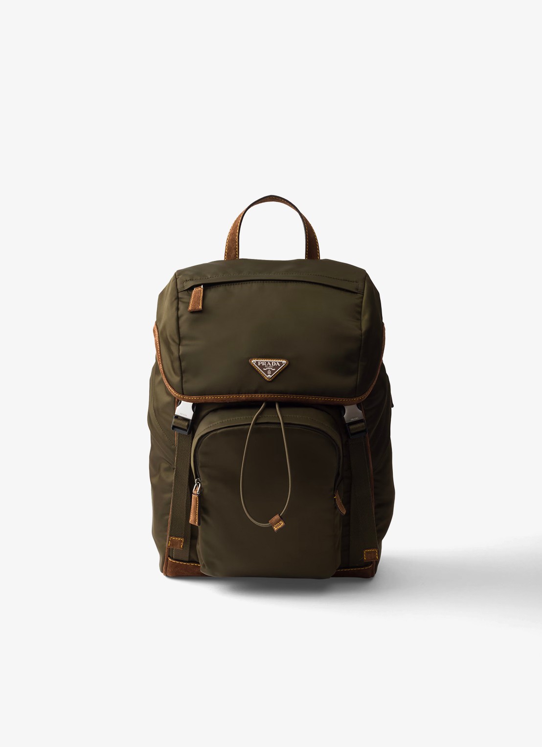 Prada Re-Nylon rugzak met leren details - voorkant legergroen
