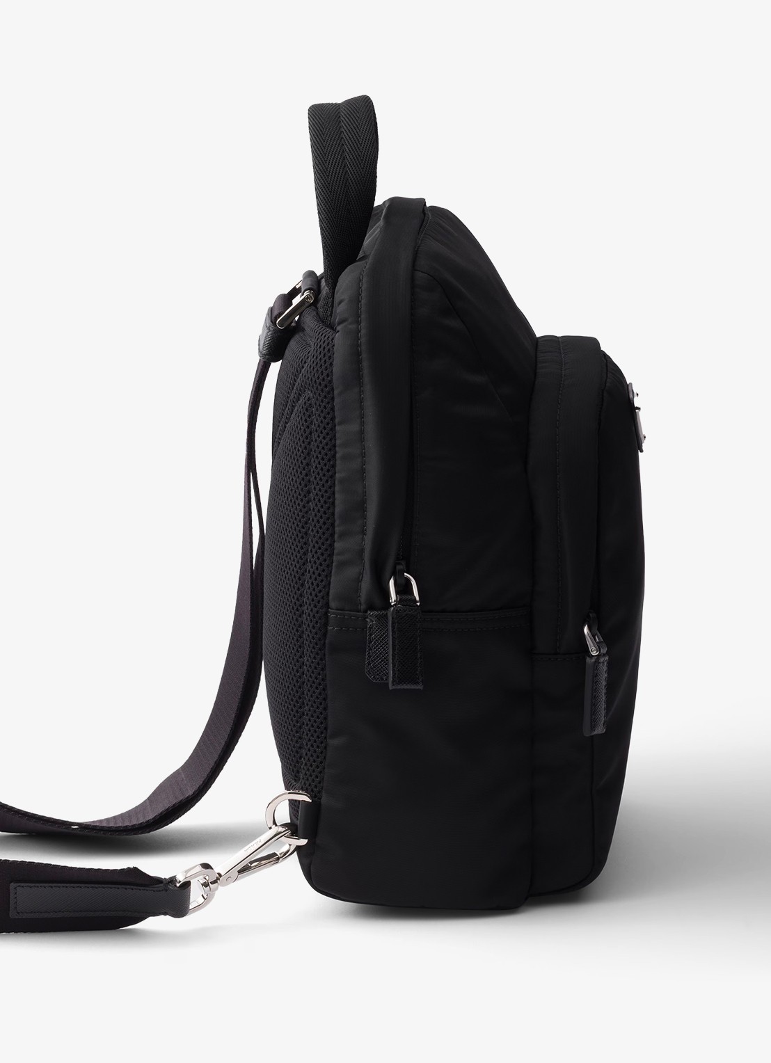 Prada Re-Nylon rugzak met leren details - detail zwart
