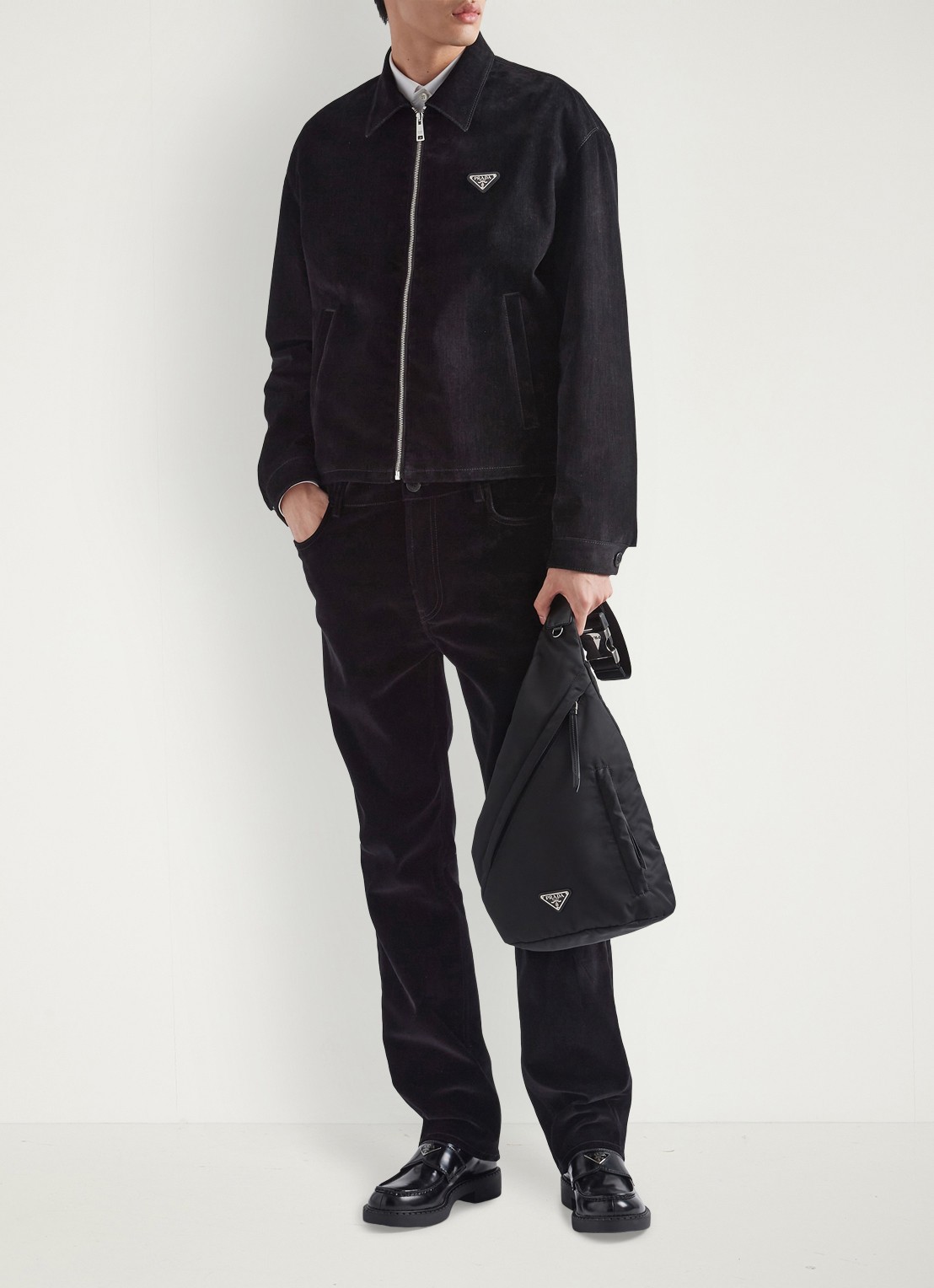 Prada Re-Nylon rugzak met leren details - detail 2 zwart