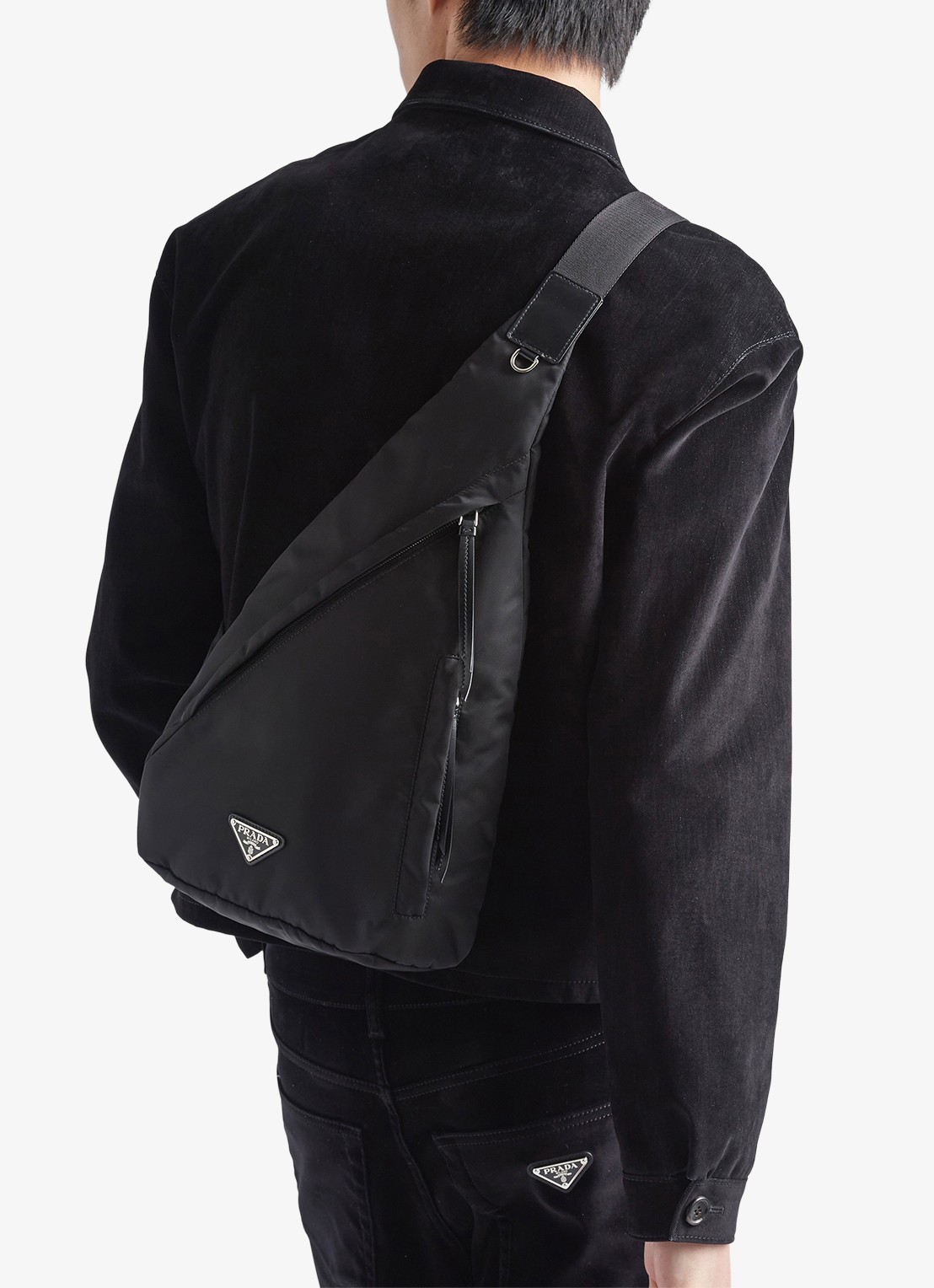 Prada Re-Nylon rugzak met leren details - voorkant 7 zwart