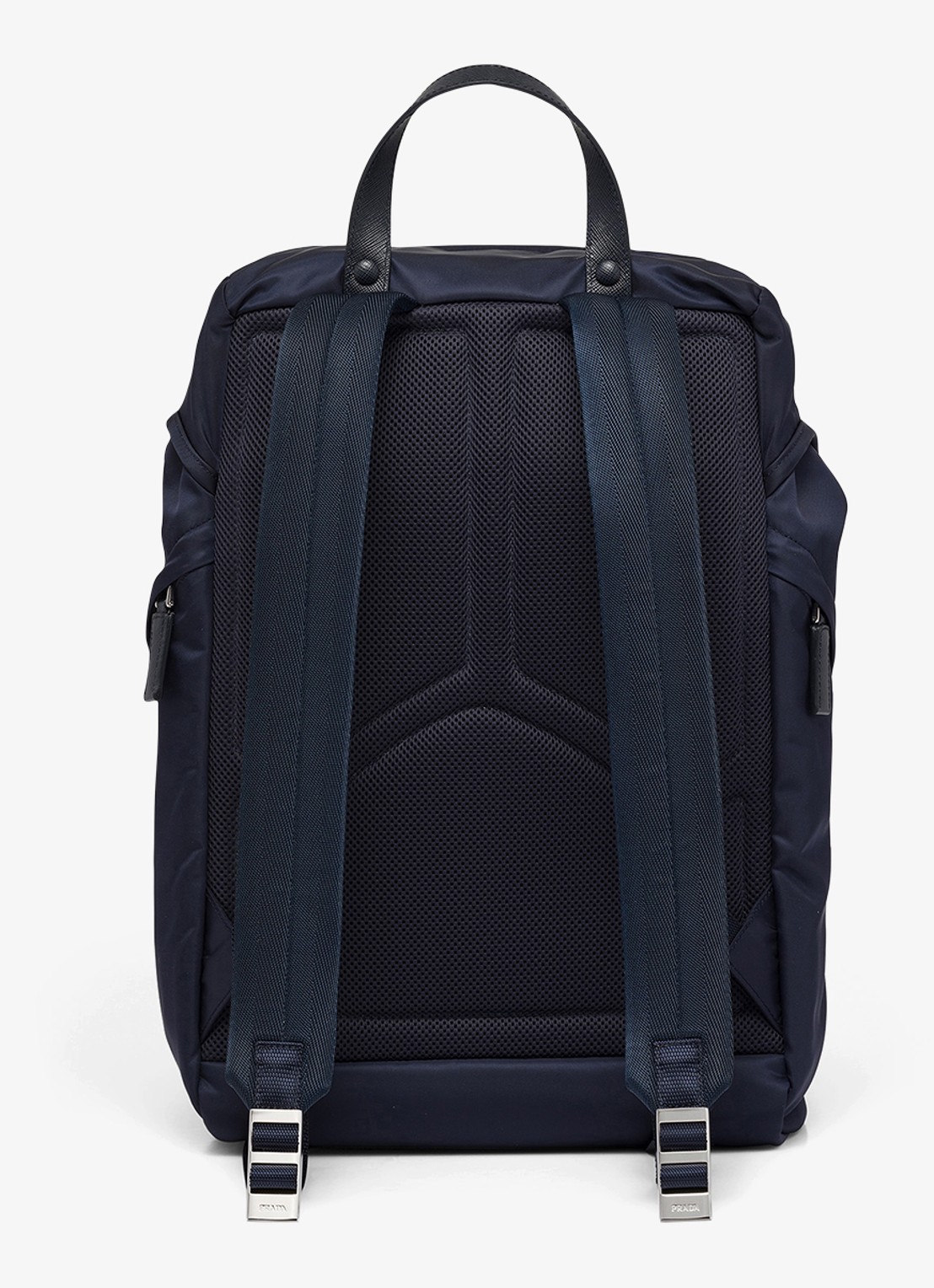Prada Re-Nylon rugzak met leren details - achterkant 7 donkerblauw