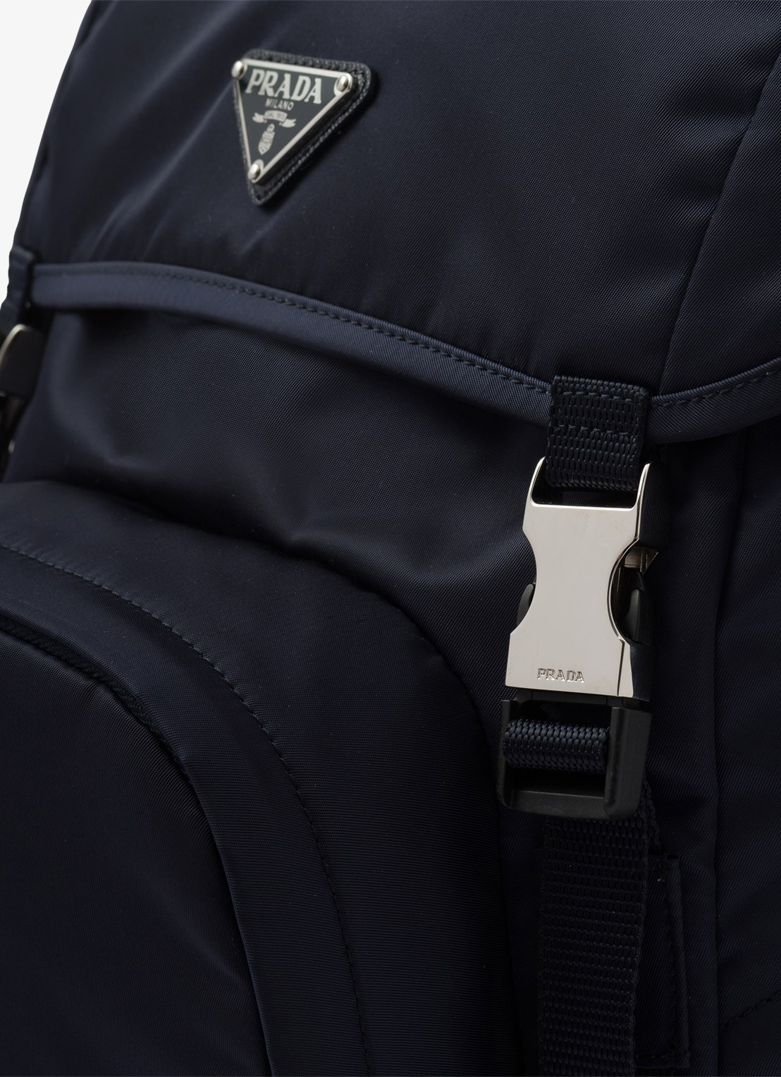 Prada Re-Nylon rugzak met leren details - detail 5 donkerblauw