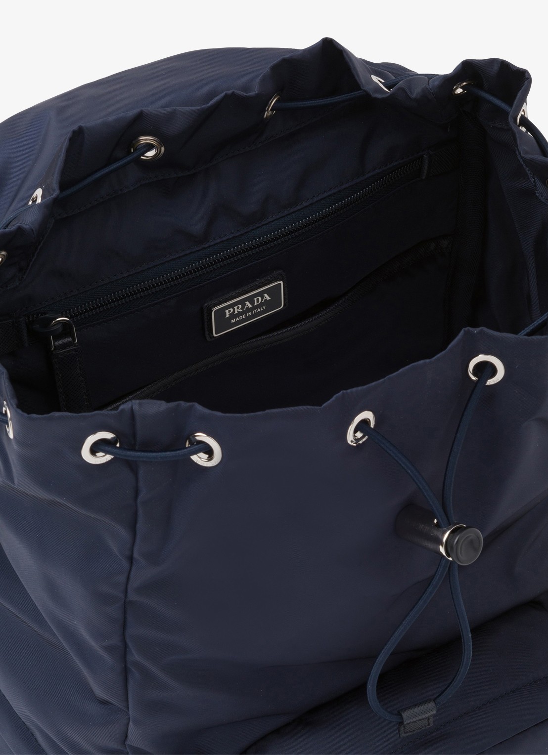Prada Re-Nylon rugzak met leren details - detail 6 donkerblauw