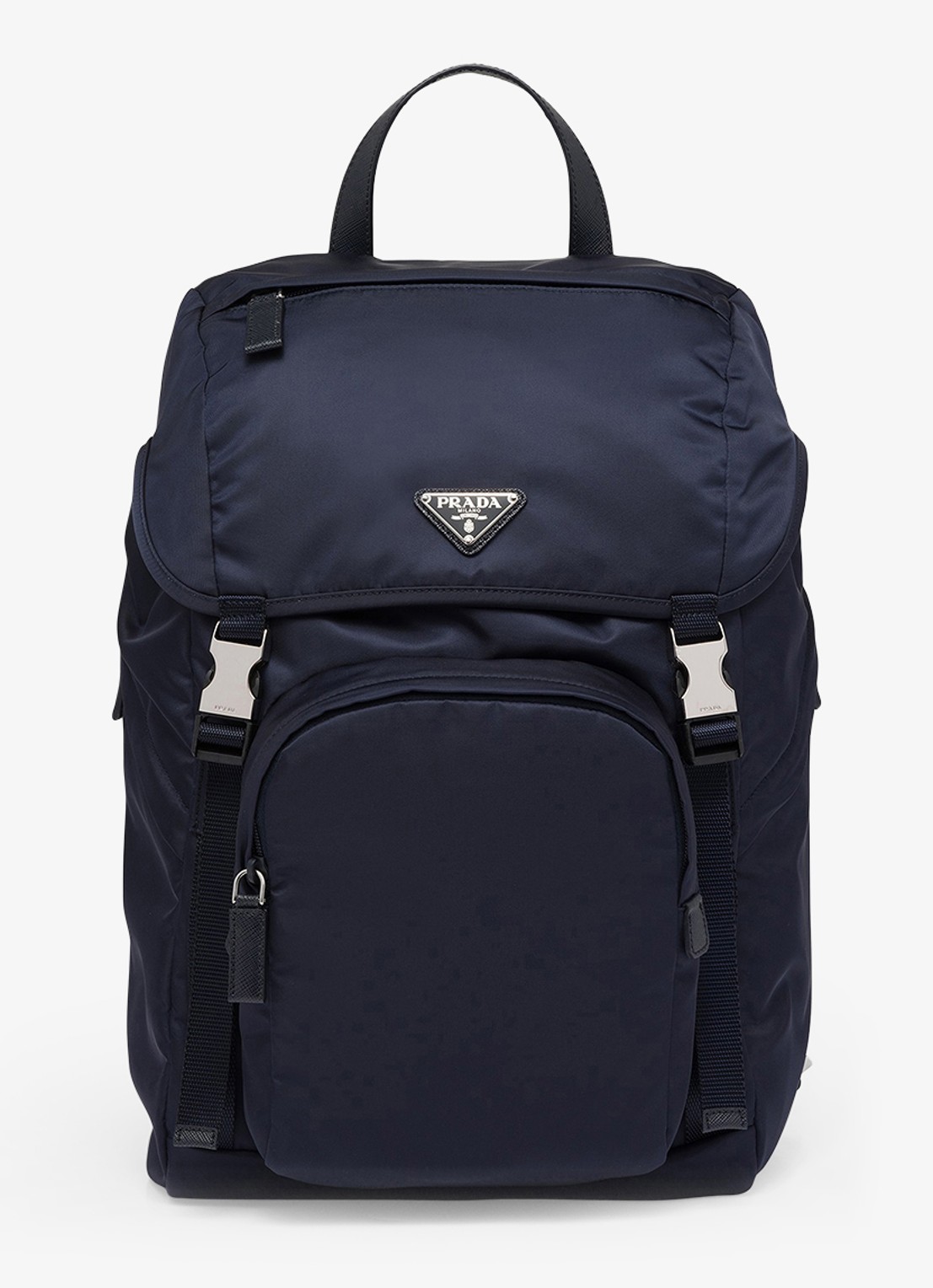 Prada Re-Nylon rugzak met leren details - voorkant donkerblauw