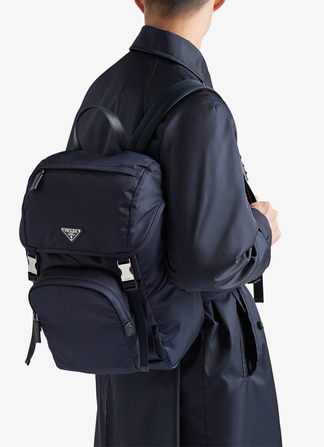Prada Re-Nylon rugzak met leren details - voorkant 2 donkerblauw