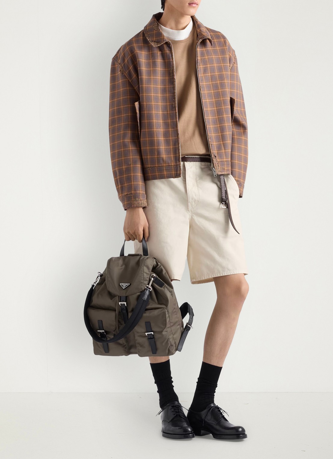 Prada Re-Nylon rugzak met leren details - detail 6 legergroen