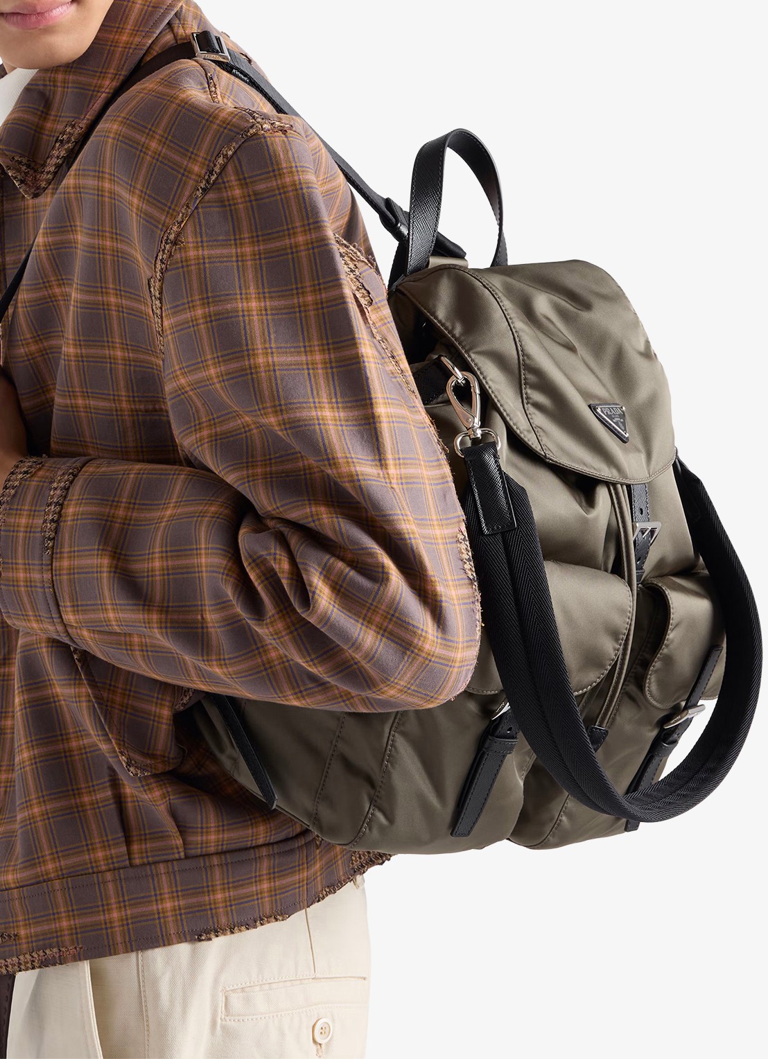 Prada Re-Nylon rugzak met leren details - voorkant 2 legergroen