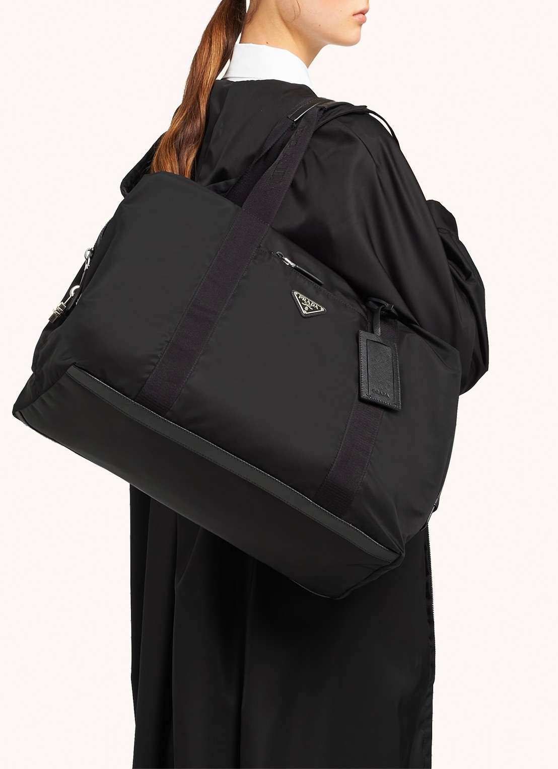 Prada Re-Nylon schoudertas met kalfsleren details - voorkant 2 zwart
