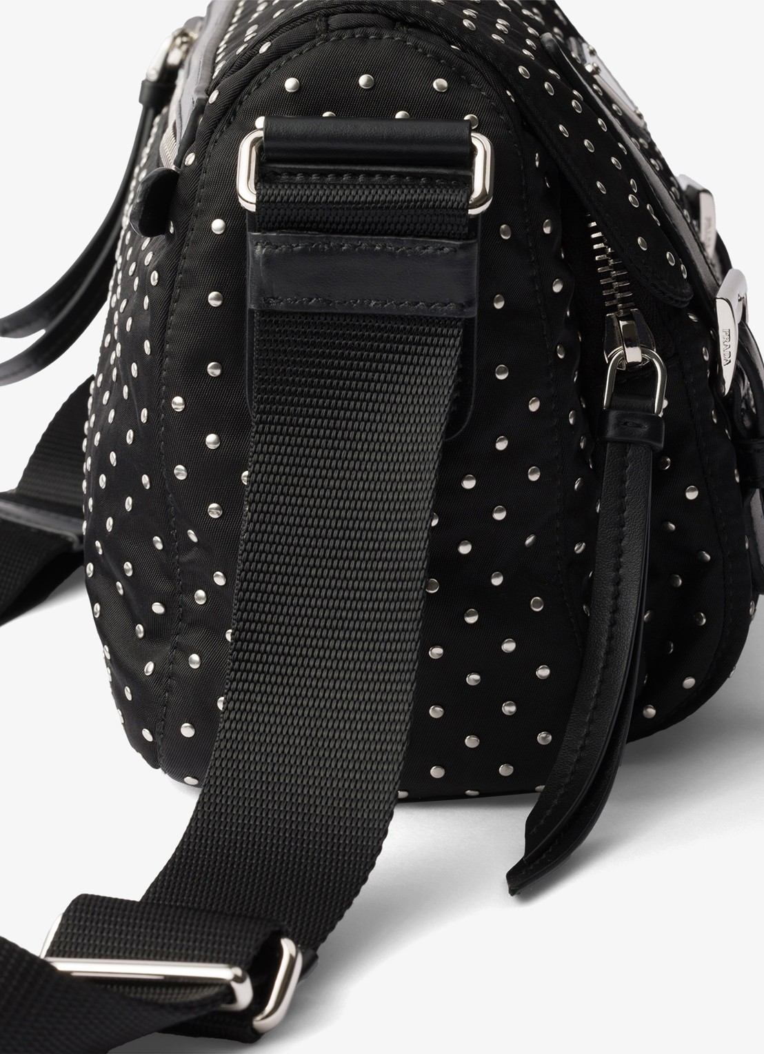 Prada Re-Nylon schoudertas met leren details en studs - detail 3 zwart