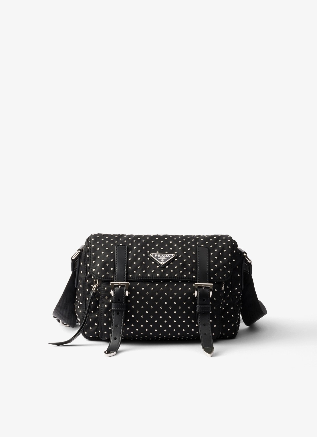 Prada Re-Nylon schoudertas met leren details en studs - voorkant 5 zwart