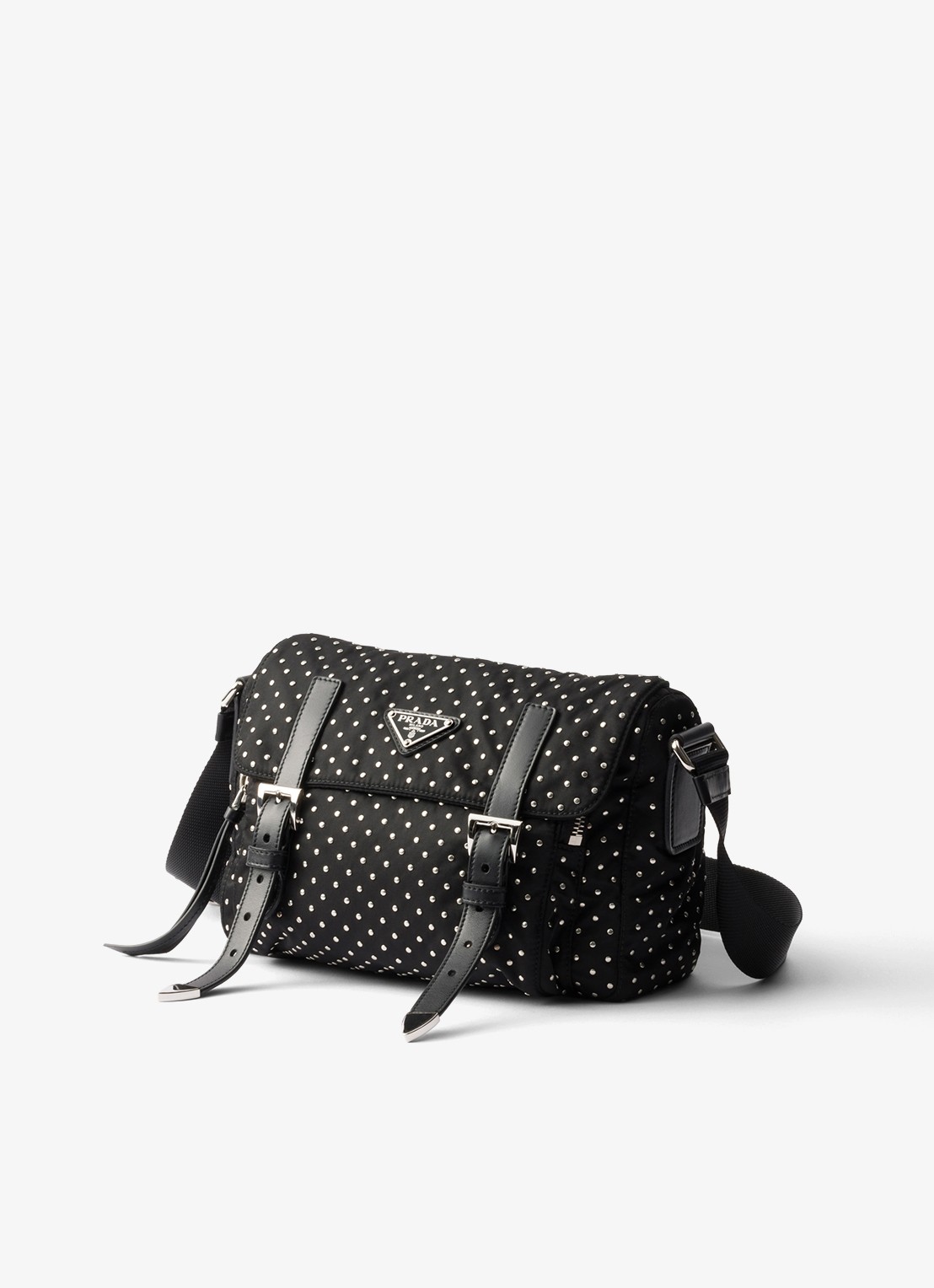 Prada Re-Nylon schoudertas met leren details en studs - voorkant 6 zwart