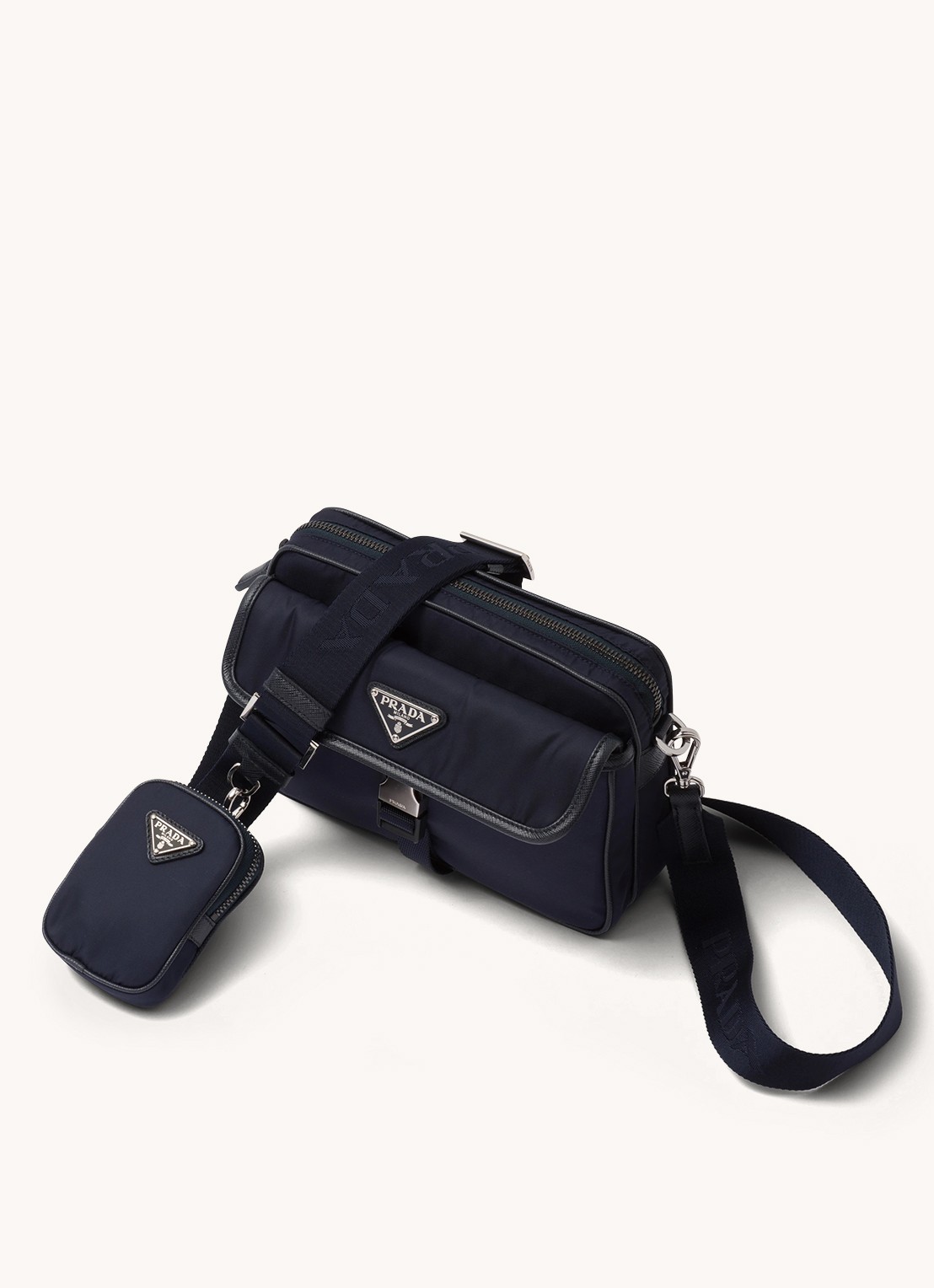 Prada Re-Nylon schoudertas met leren details - achterkant 3 blauw