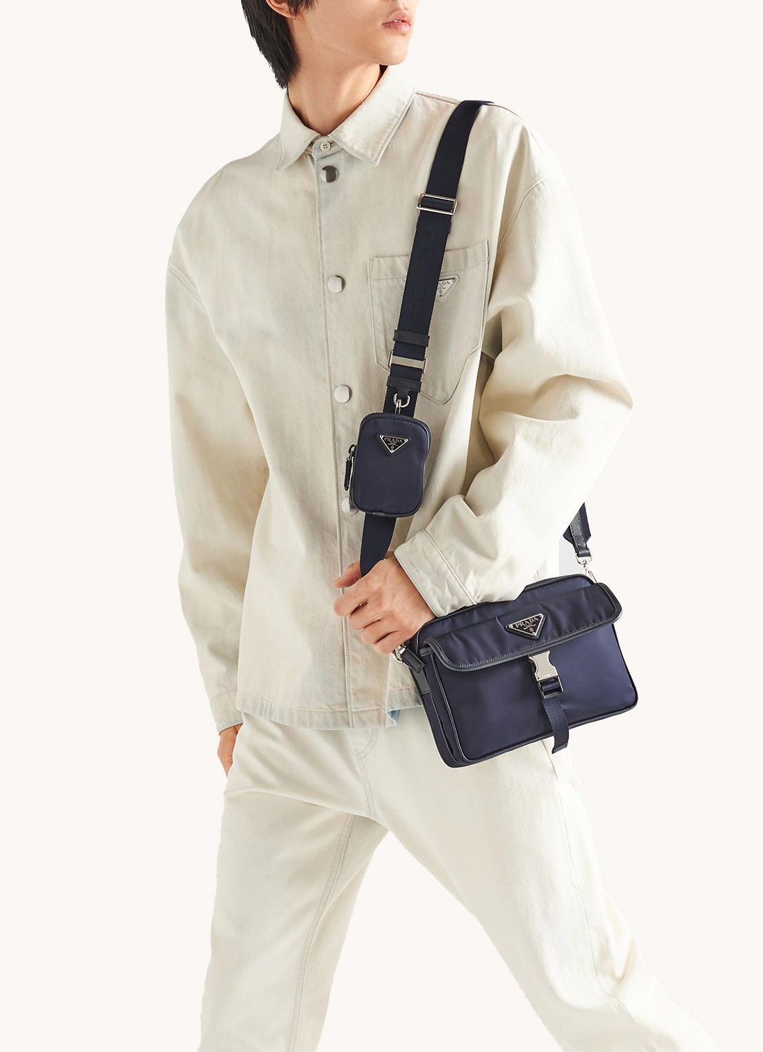 Prada Re-Nylon schoudertas met leren details - detail 7 blauw