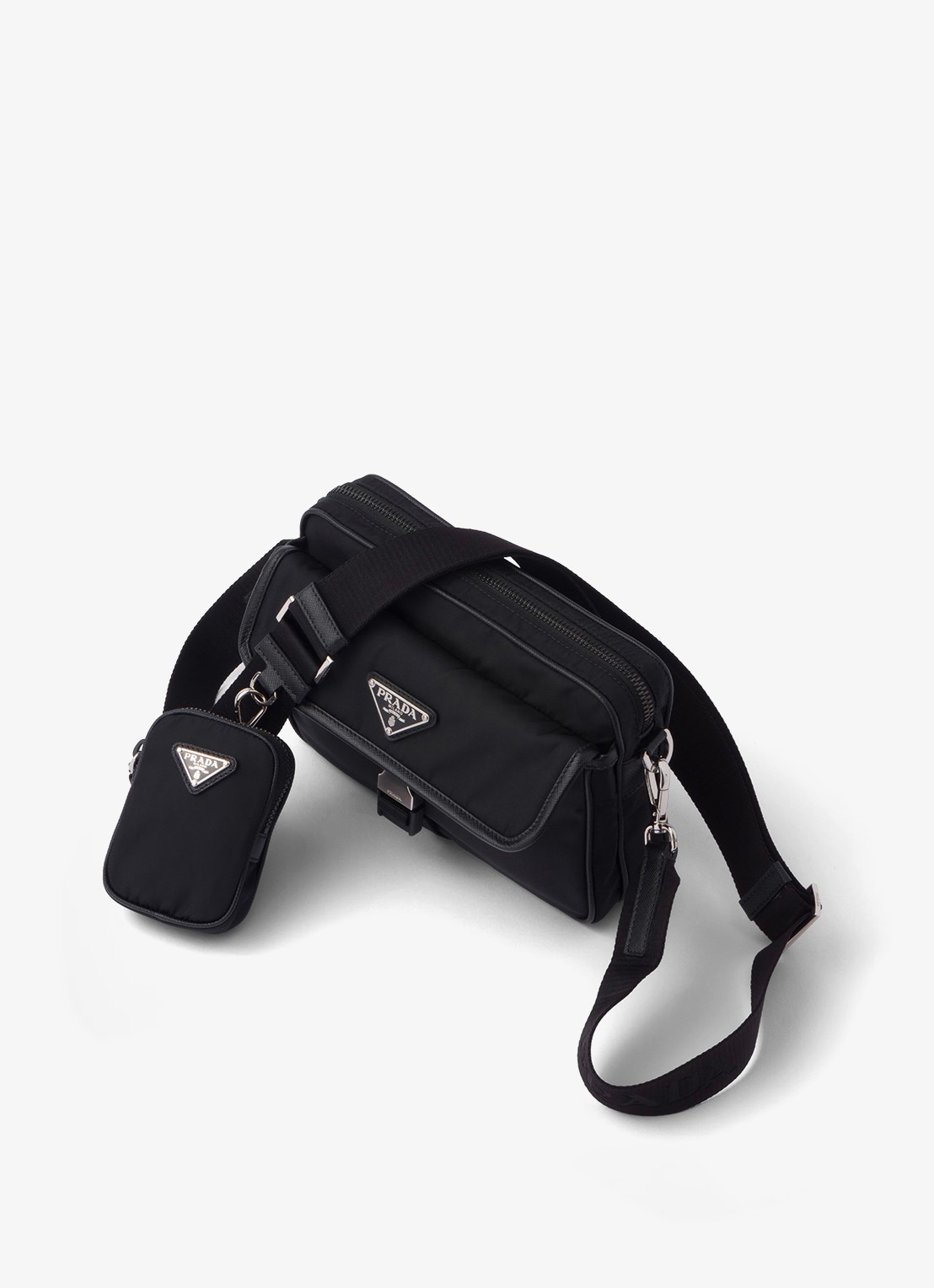 Prada Re-Nylon schoudertas met leren details - detail 4 zwart