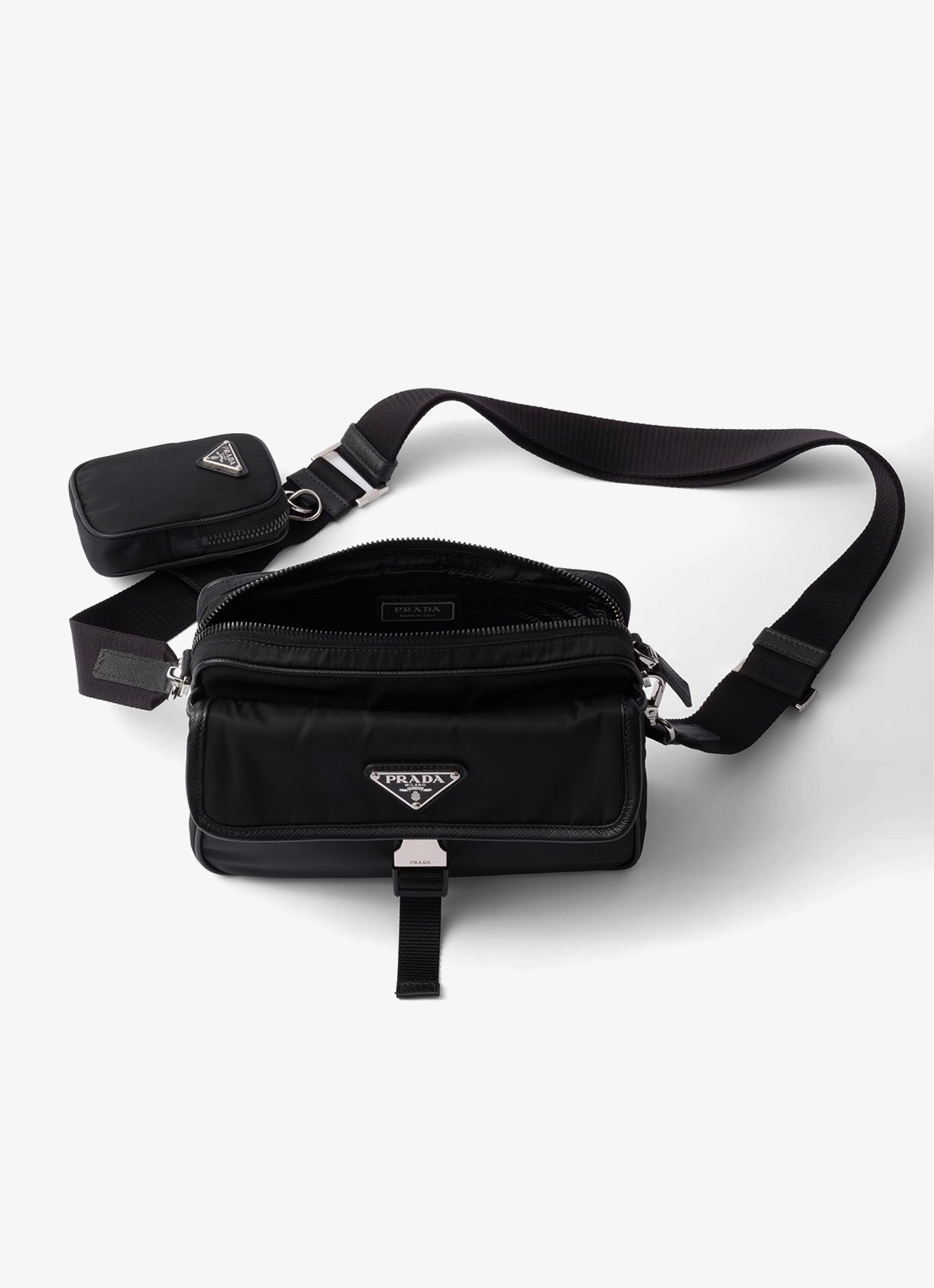 Prada Re-Nylon schoudertas met leren details - detail 5 zwart