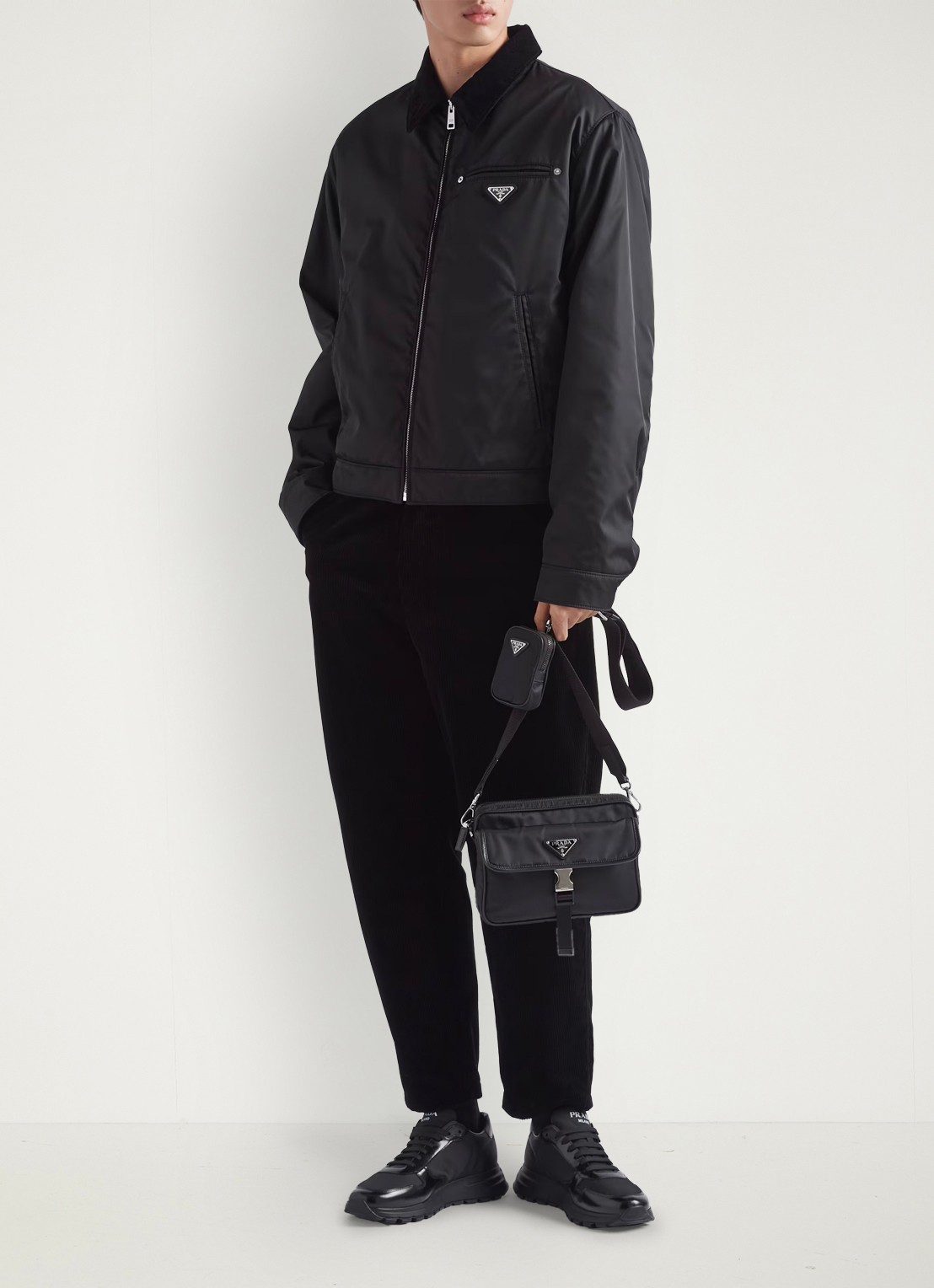Prada Re-Nylon schoudertas met leren details - detail 7 zwart