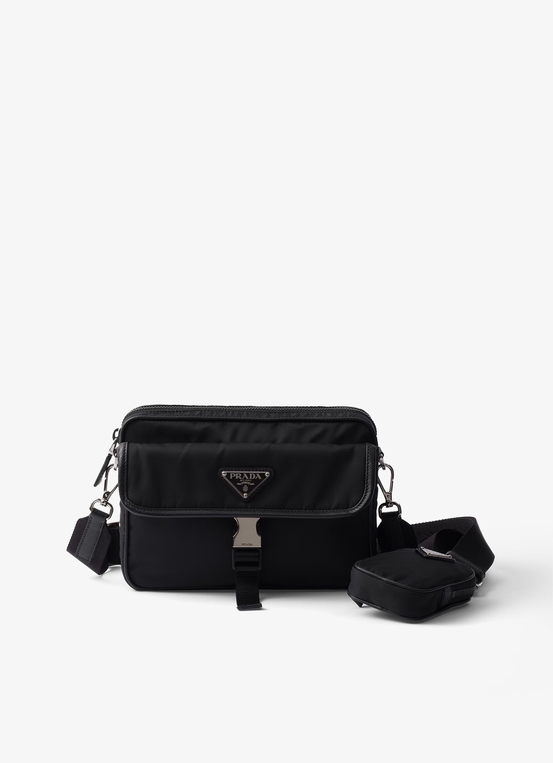 Prada Re-Nylon schoudertas met leren details - voorkant 2 zwart