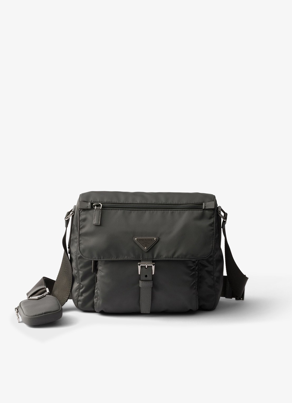 Prada Re-Nylon schoudertas met leren details - voorkant donkergrijs