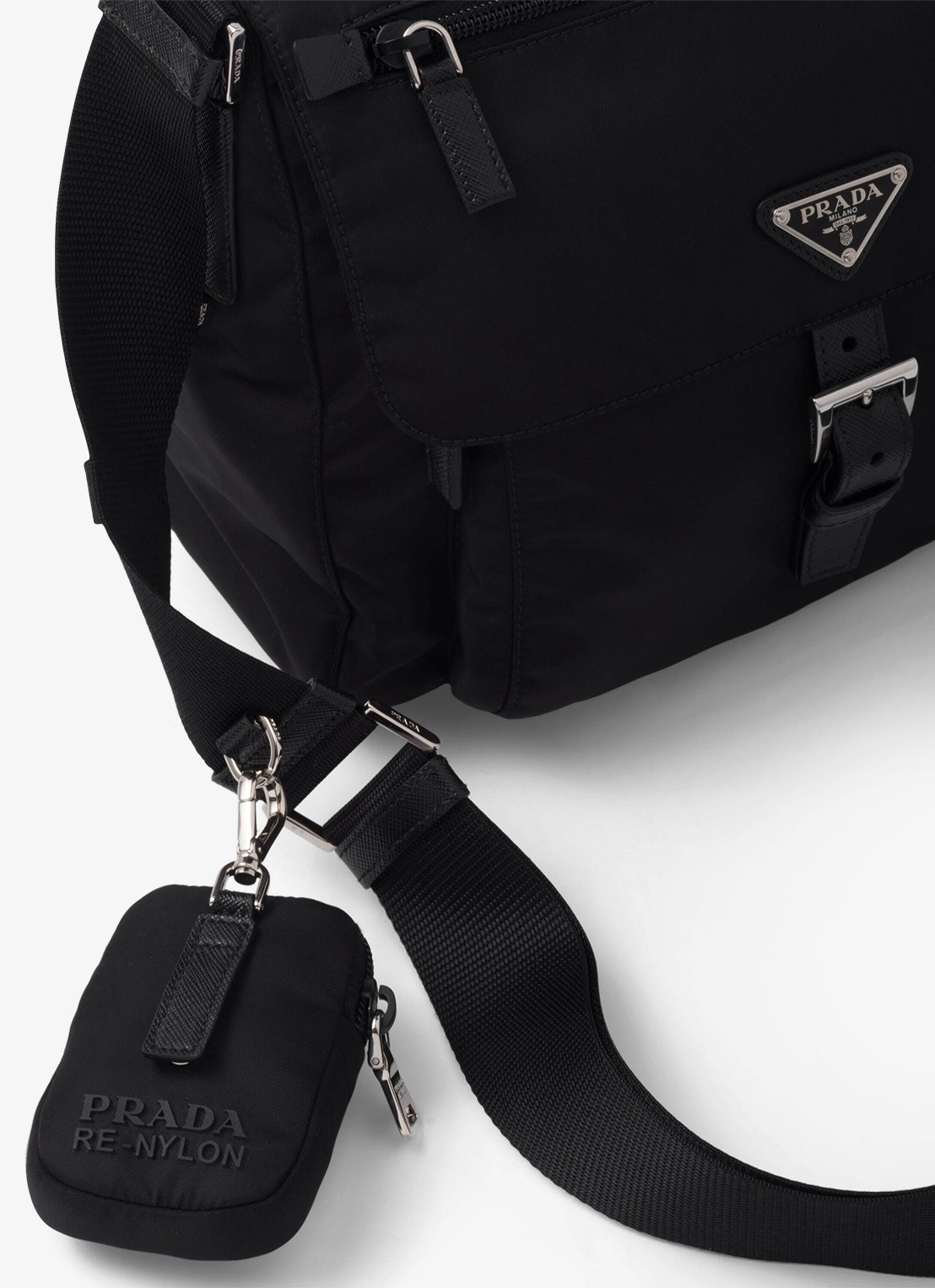 Prada Re-Nylon schoudertas met leren details - detail zwart