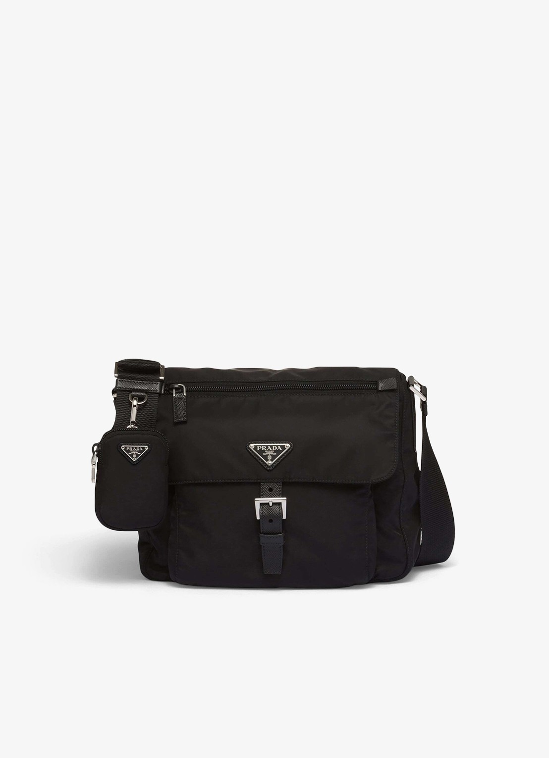 Prada Re-Nylon schoudertas met leren details - voorkant 6 zwart